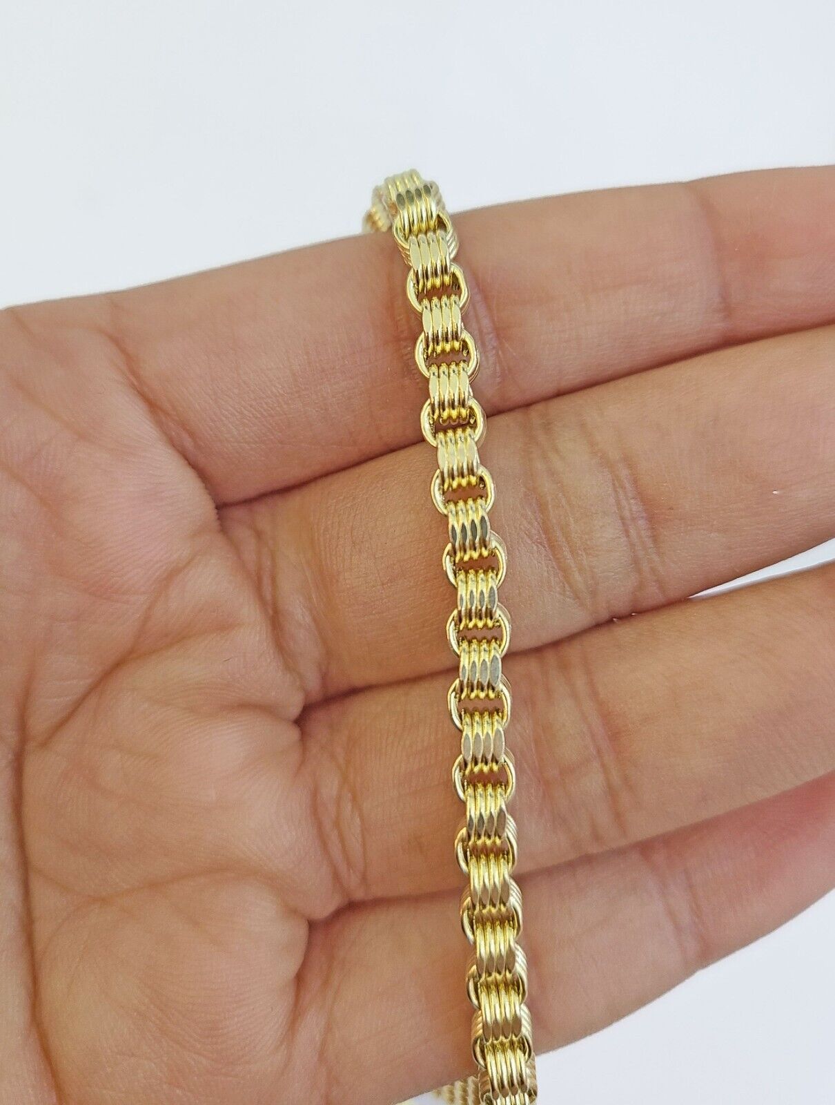 Real 10k Gold Nugget Cross Byzantine Chain Necklace 4mm 24" Chain Charm SET 10kt - GoldenlinQ