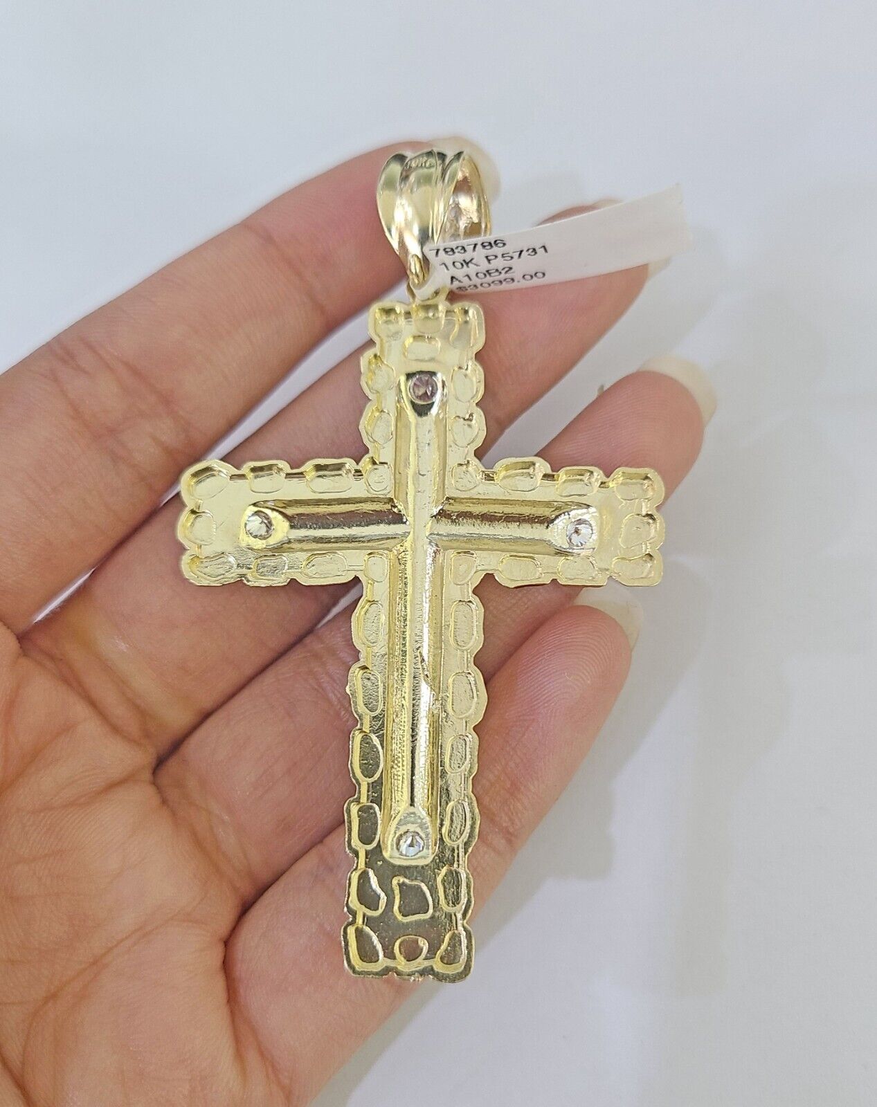 Real 10k Gold Nugget Cross Byzantine Chain Necklace 6mm 24" Chain SET Yellow - GoldenlinQ