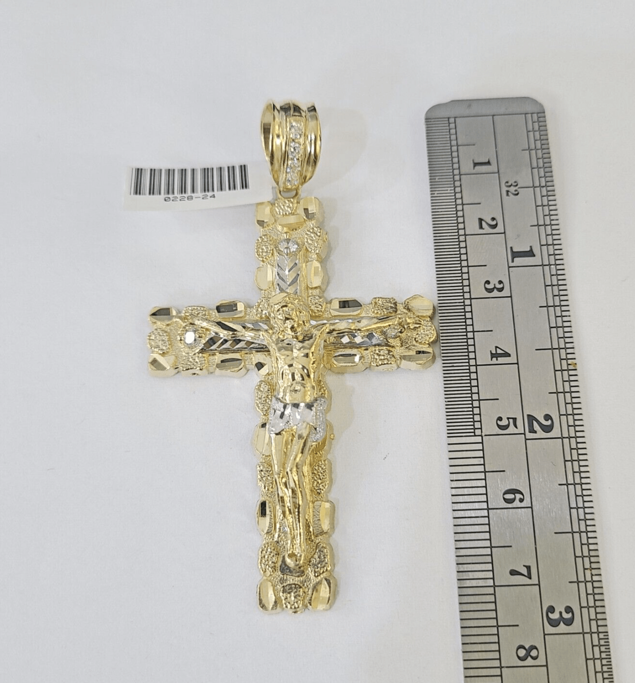 Real 10k Gold Nugget Cross Byzantine Chain Necklace 6mm 24" Chain SET Yellow - GoldenlinQ