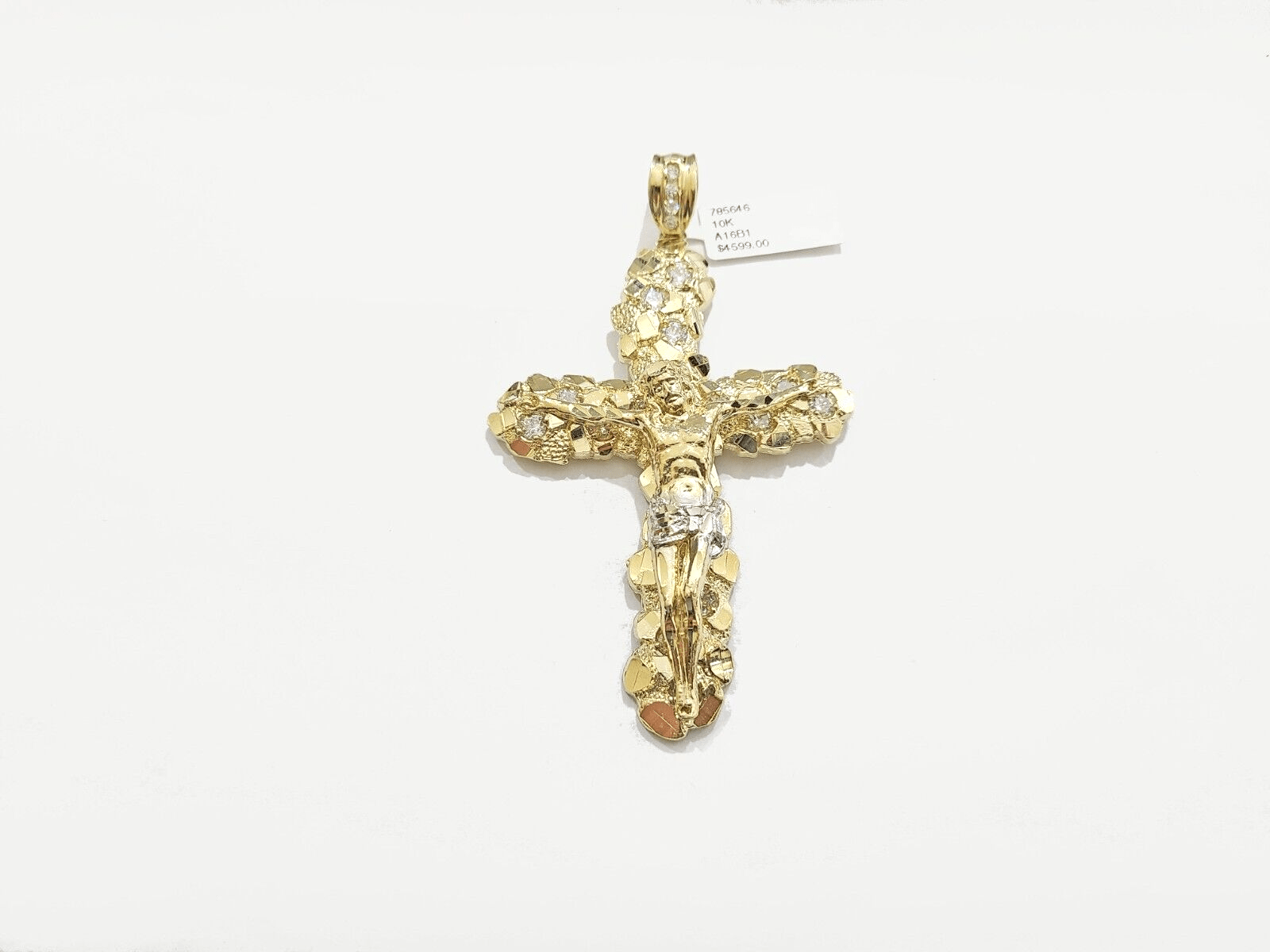 Real 10k Gold Nugget Jesus Cross Charm Pendant 3.5'' Inch 10KT Yellow Gold - GoldenlinQ