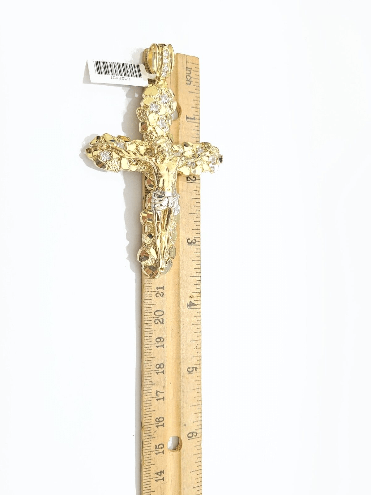 Real 10k Gold Nugget Jesus Cross Charm Pendant 3.5'' Inch 10KT Yellow Gold - GoldenlinQ