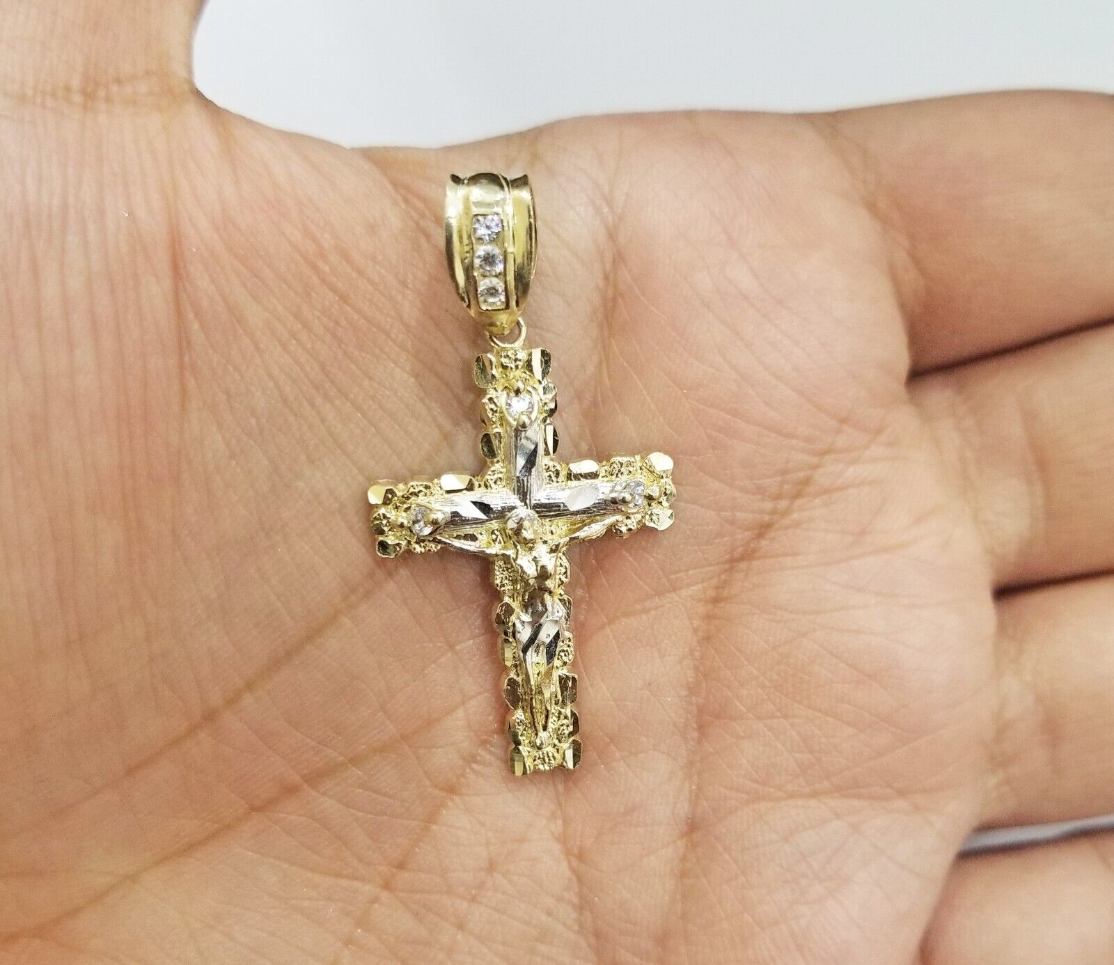 Real 10k Gold Nugget Jesus Crucifix Cross Pendant Charm 10kt Yellow Gold - GoldenlinQ