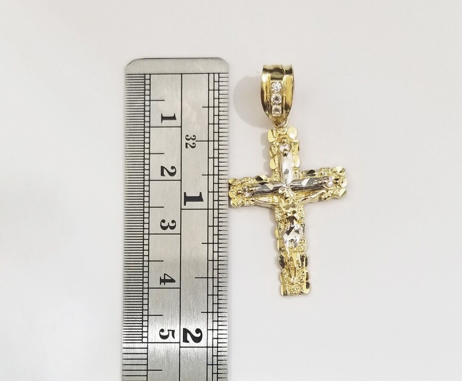 Real 10k Gold Nugget Jesus Crucifix Cross Pendant Charm 10kt Yellow Gold - GoldenlinQ