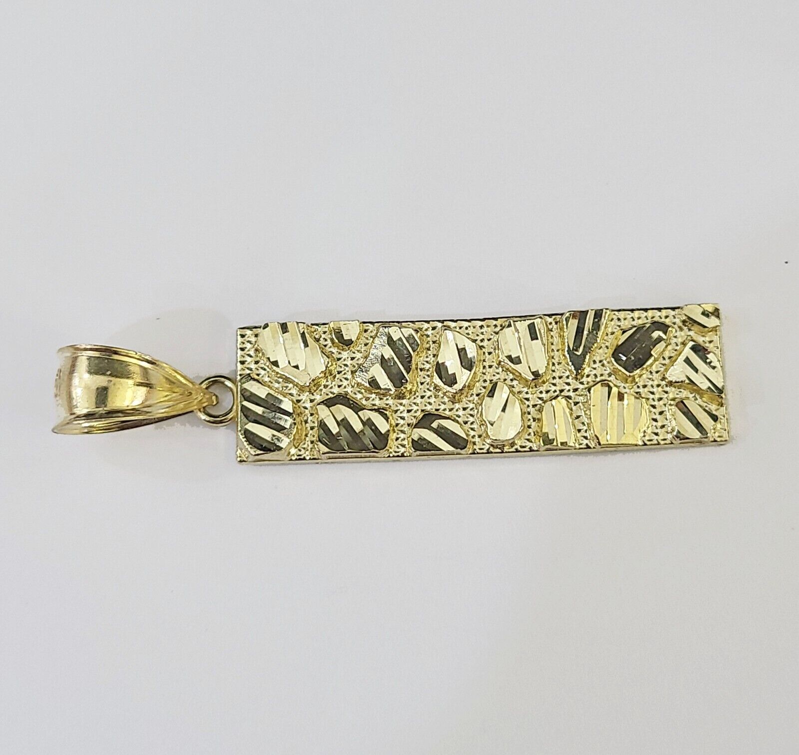 Real 10K Gold Nugget Pendant Diamond Cut 10kt yellow Gold Charm - GoldenlinQ