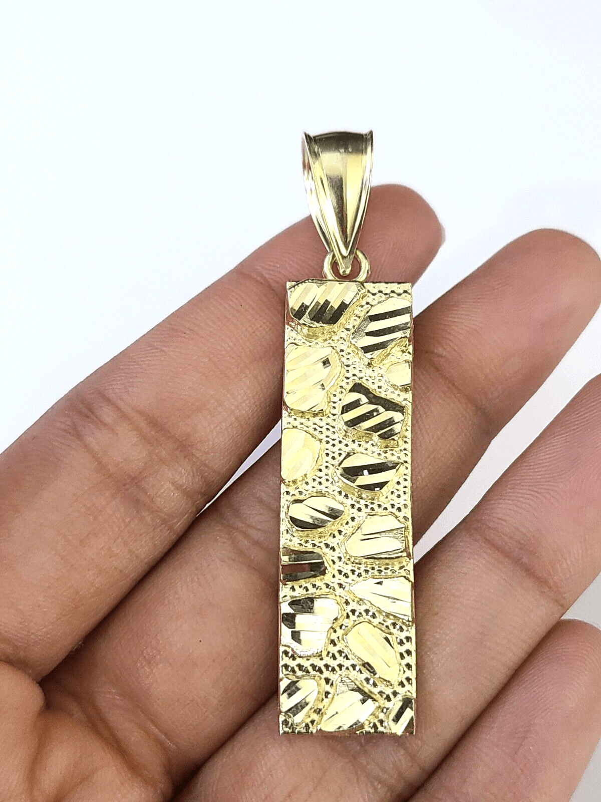 Real 10K Gold Nugget Pendant Diamond Cut 10kt yellow Gold Charm - GoldenlinQ