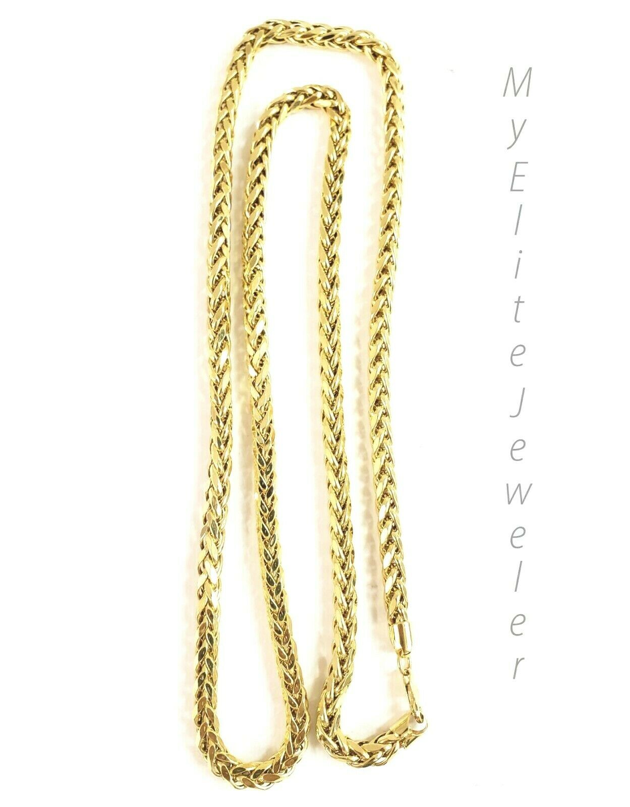 Real 10k Gold Palm Chain Necklace 4mm 24" Lobster Lock Real 10 KT Yellow Gold - GoldenlinQ