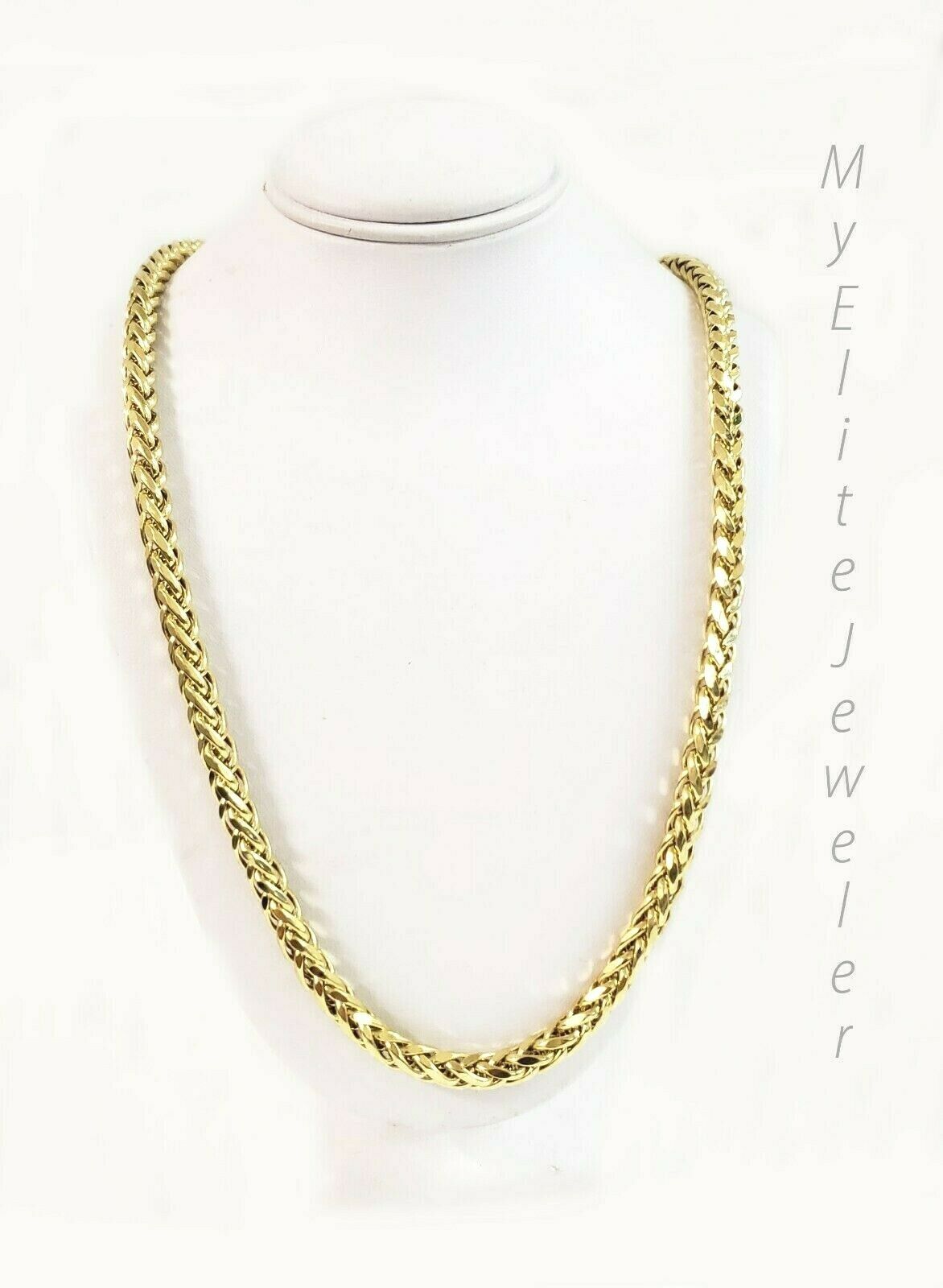 Real 10k Gold Palm Chain Necklace 4mm 24" Lobster Lock Real 10 KT Yellow Gold - GoldenlinQ