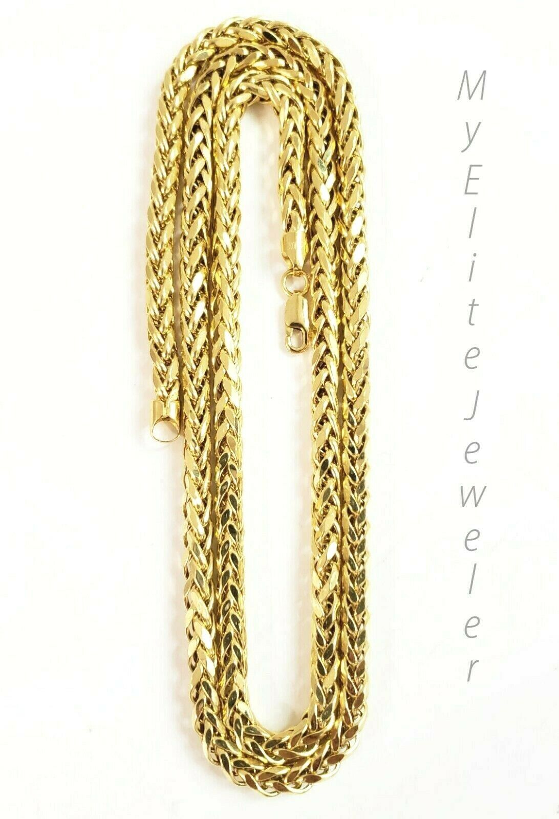Real 10k Gold Palm Chain Necklace 4mm 24" Lobster Lock Real 10 KT Yellow Gold - GoldenlinQ