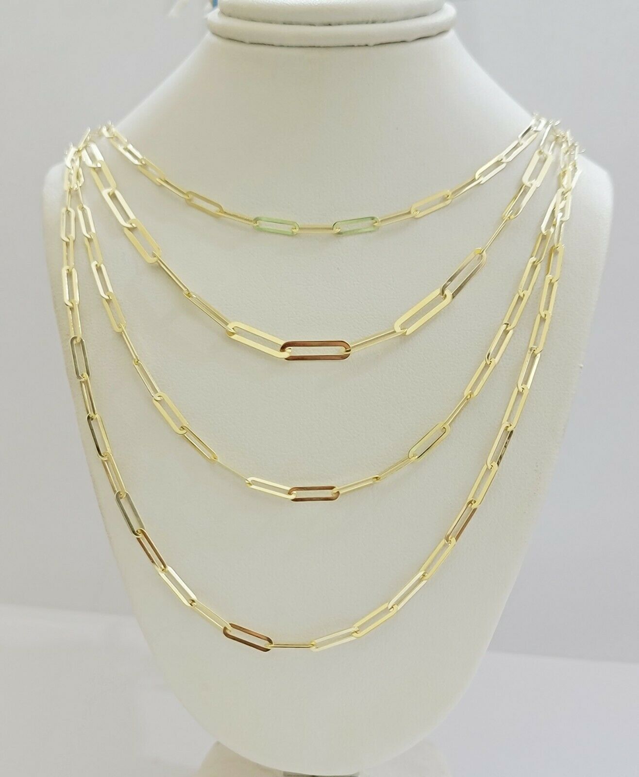 Real 10k Gold Paperclip Chain Ladies Necklace 16" 18" 20" 22" 24" Long 10kt 4mm - GoldenlinQ