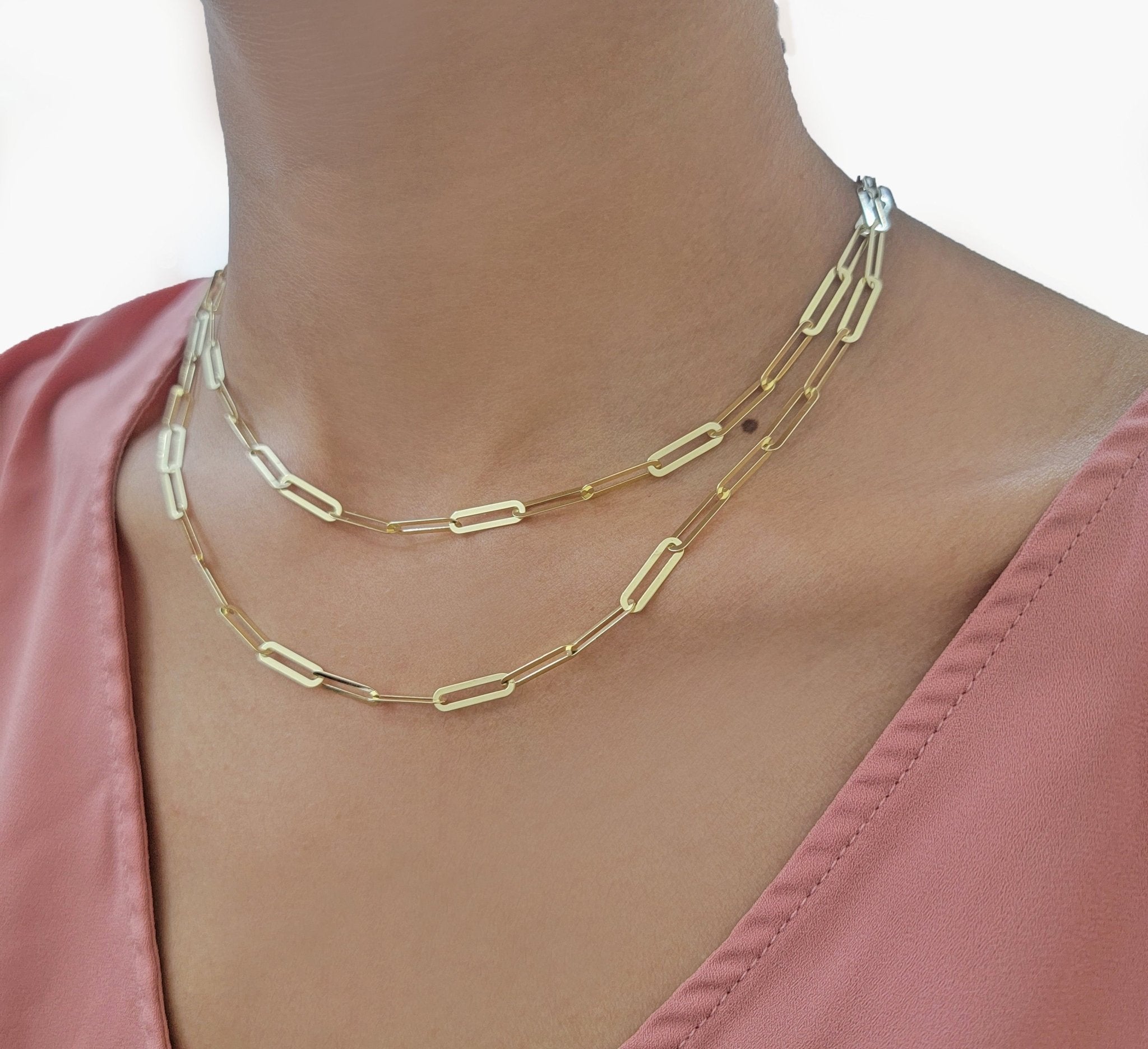 Real 10k Gold Paperclip Chain Ladies Necklace 16" 18" 20" 22" 24" Long 10kt 4mm - GoldenlinQ