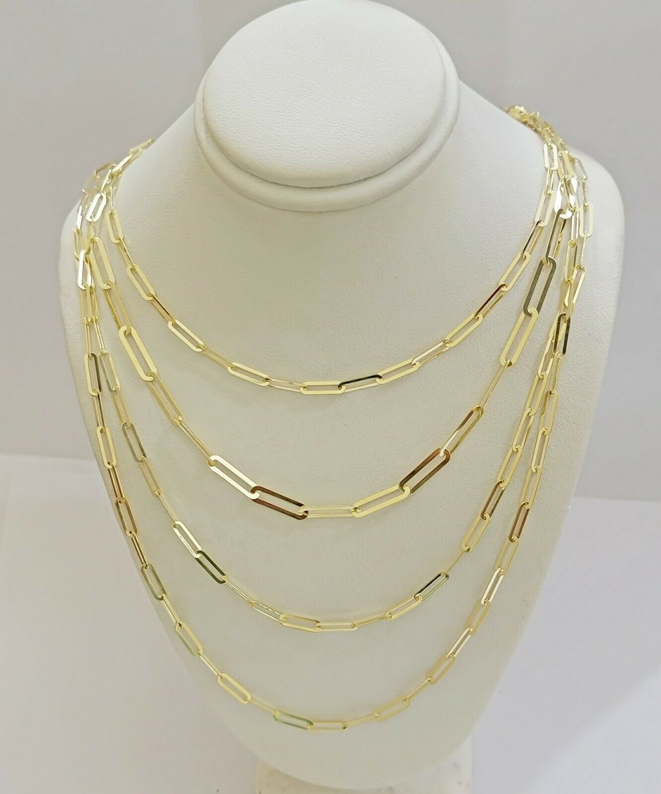 Real 10k Gold Paperclip Chain Ladies Necklace 16" 18" 20" 22" 24" Long 10kt 4mm - GoldenlinQ