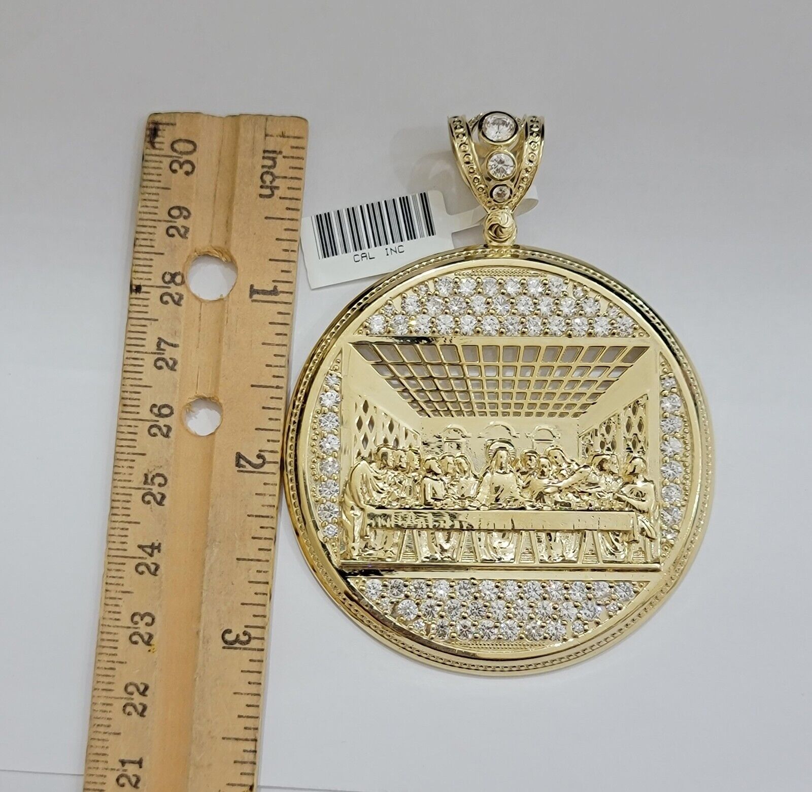 Real 10k Gold Pendant Charm Last Supper Jesus 10kt Yellow Gold With Stones , New - GoldenlinQ