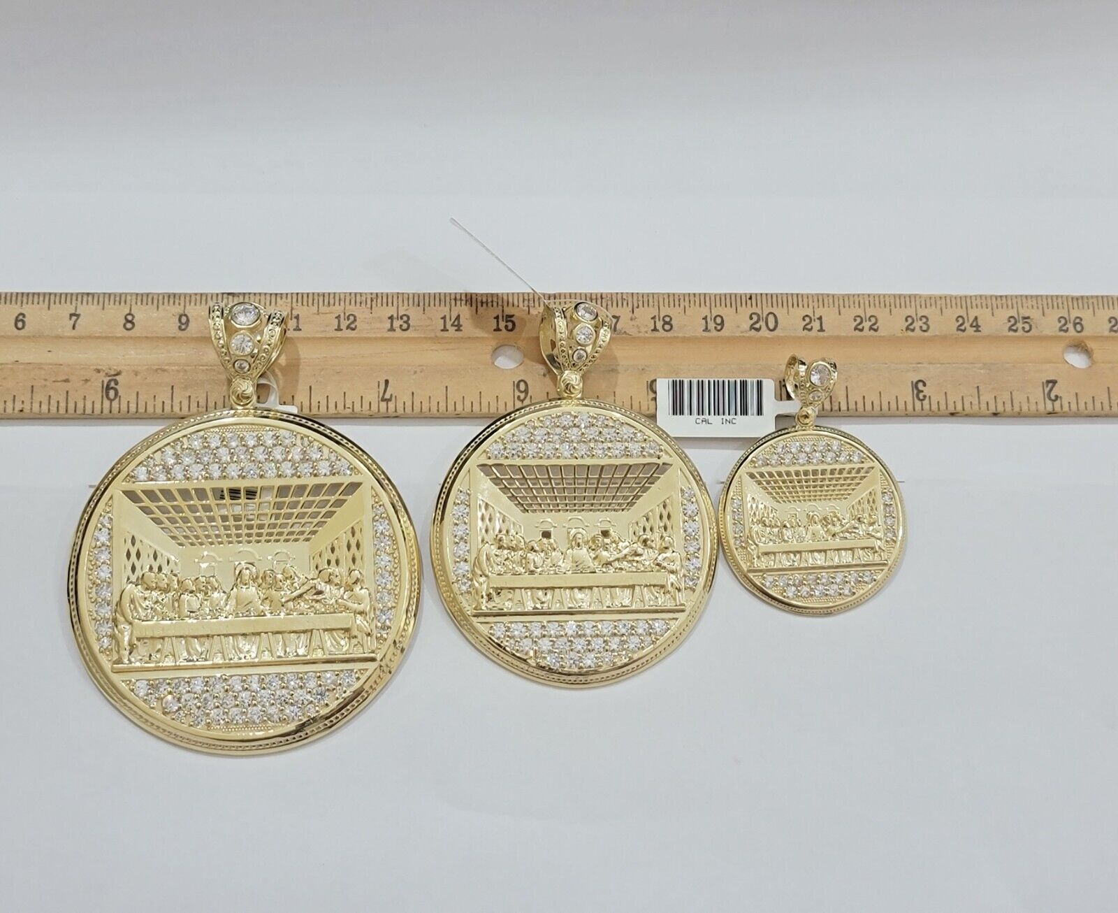 Real 10k Gold Pendant Charm Last Supper Jesus 10kt Yellow Gold With Stones , New - GoldenlinQ