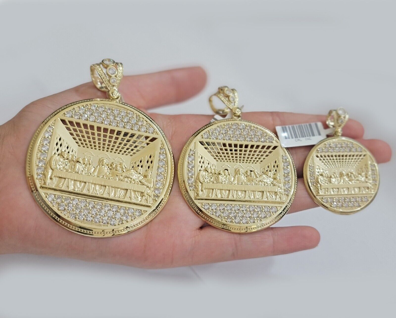 Real 10k Gold Pendant Charm Last Supper Jesus 10kt Yellow Gold With Stones , New - GoldenlinQ