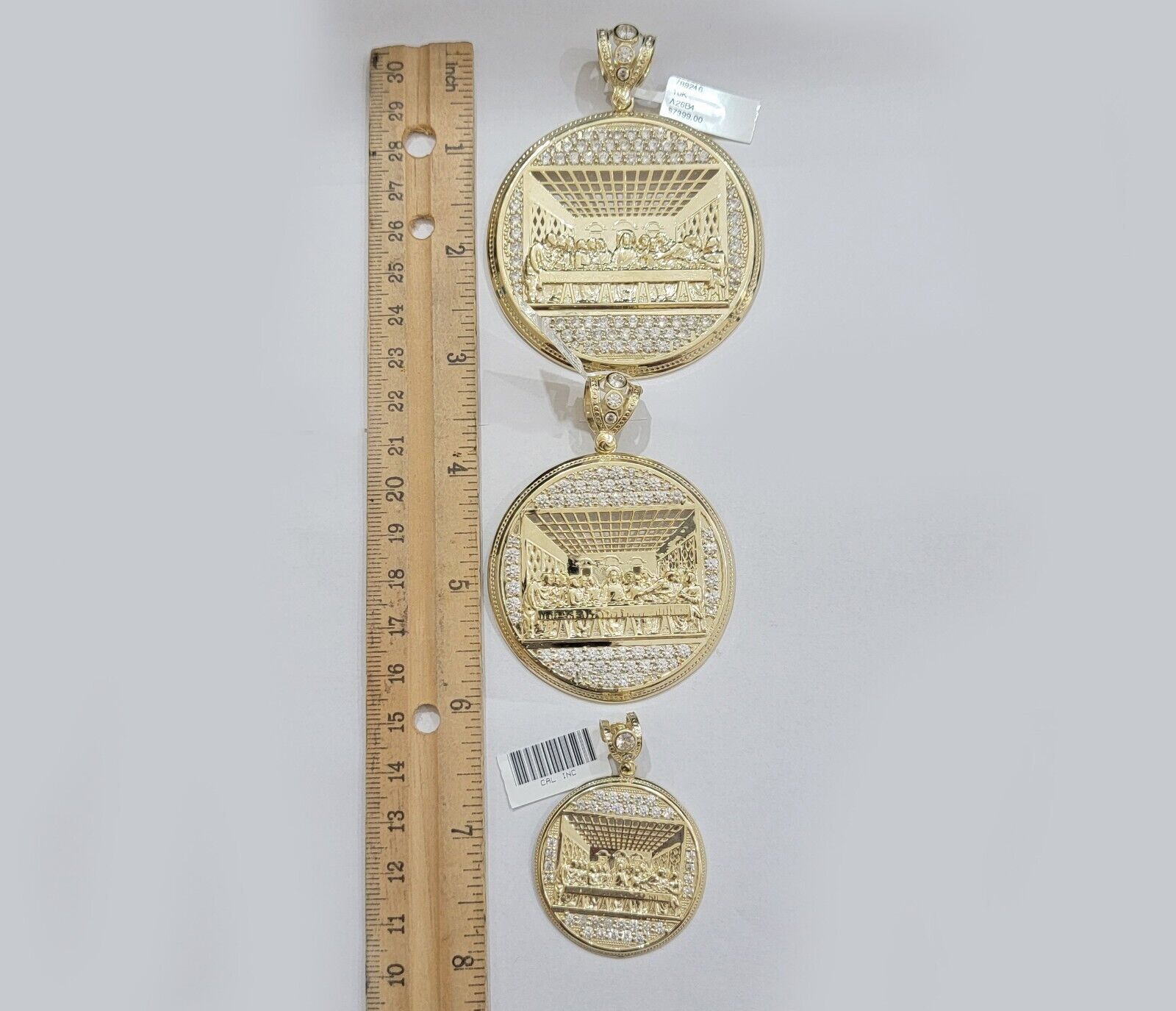 Real 10k Gold Pendant Charm Last Supper Jesus 10kt Yellow Gold With Stones , New - GoldenlinQ