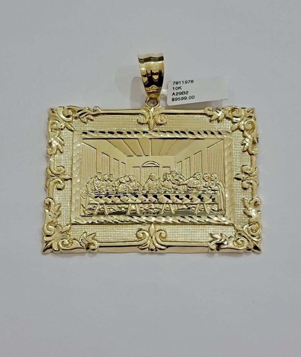 Real 10k Gold Pendant Charm Last Supper Square Jesus 10kt Yellow 1.5 - 3 Inch SALE - GoldenlinQ