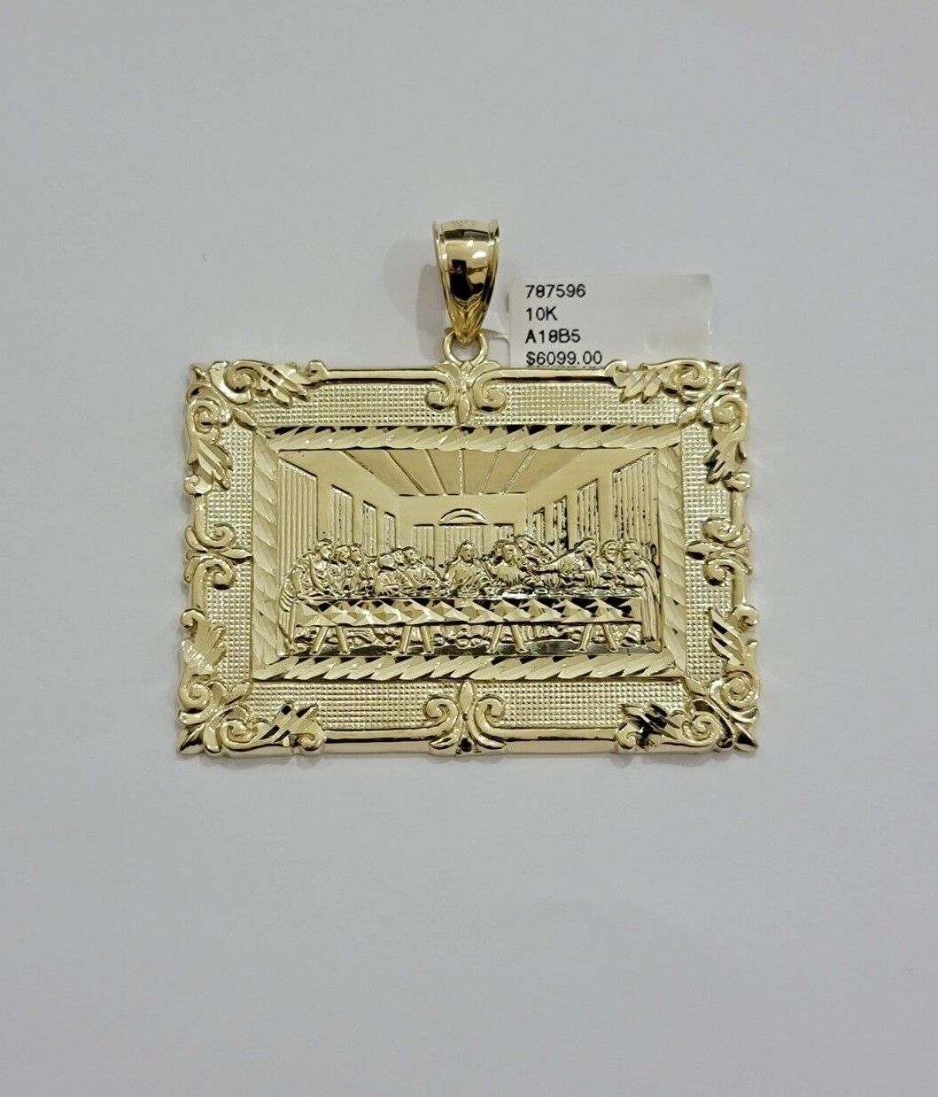 Real 10k Gold Pendant Charm Last Supper Square Jesus 10kt Yellow 1.5 - 3 Inch SALE - GoldenlinQ