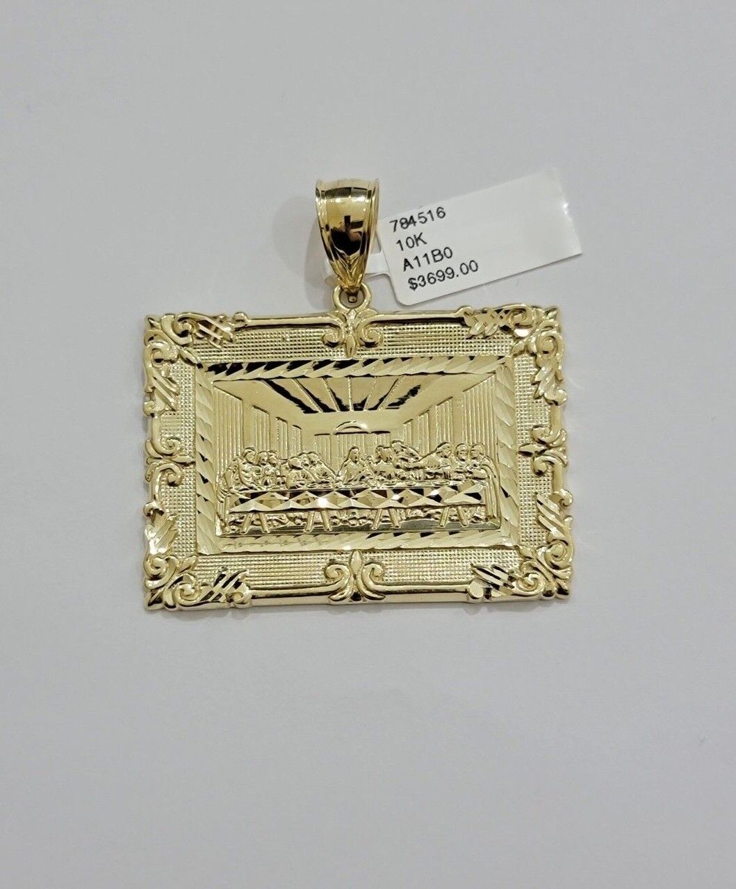 Real 10k Gold Pendant Charm Last Supper Square Jesus 10kt Yellow 1.5 - 3 Inch SALE - GoldenlinQ