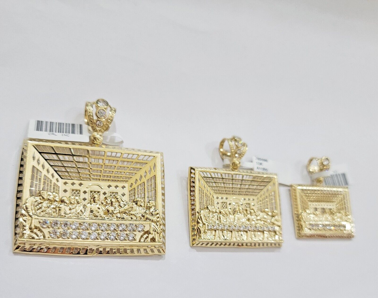 Real 10k Gold Pendant Charm Last Supper Square Jesus 10kt Yellow Gold With Stone - GoldenlinQ