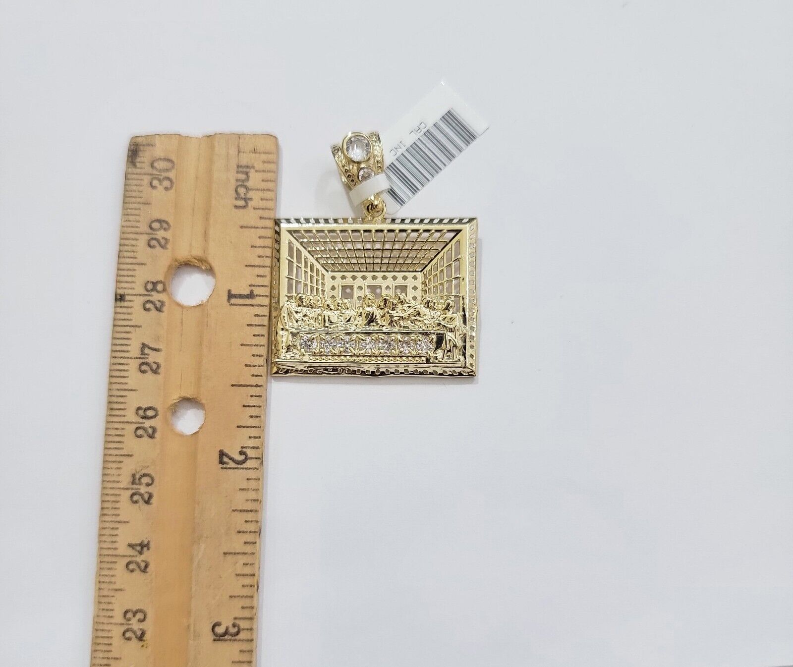 Real 10k Gold Pendant Charm Last Supper Square Jesus 10kt Yellow Gold With Stone - GoldenlinQ