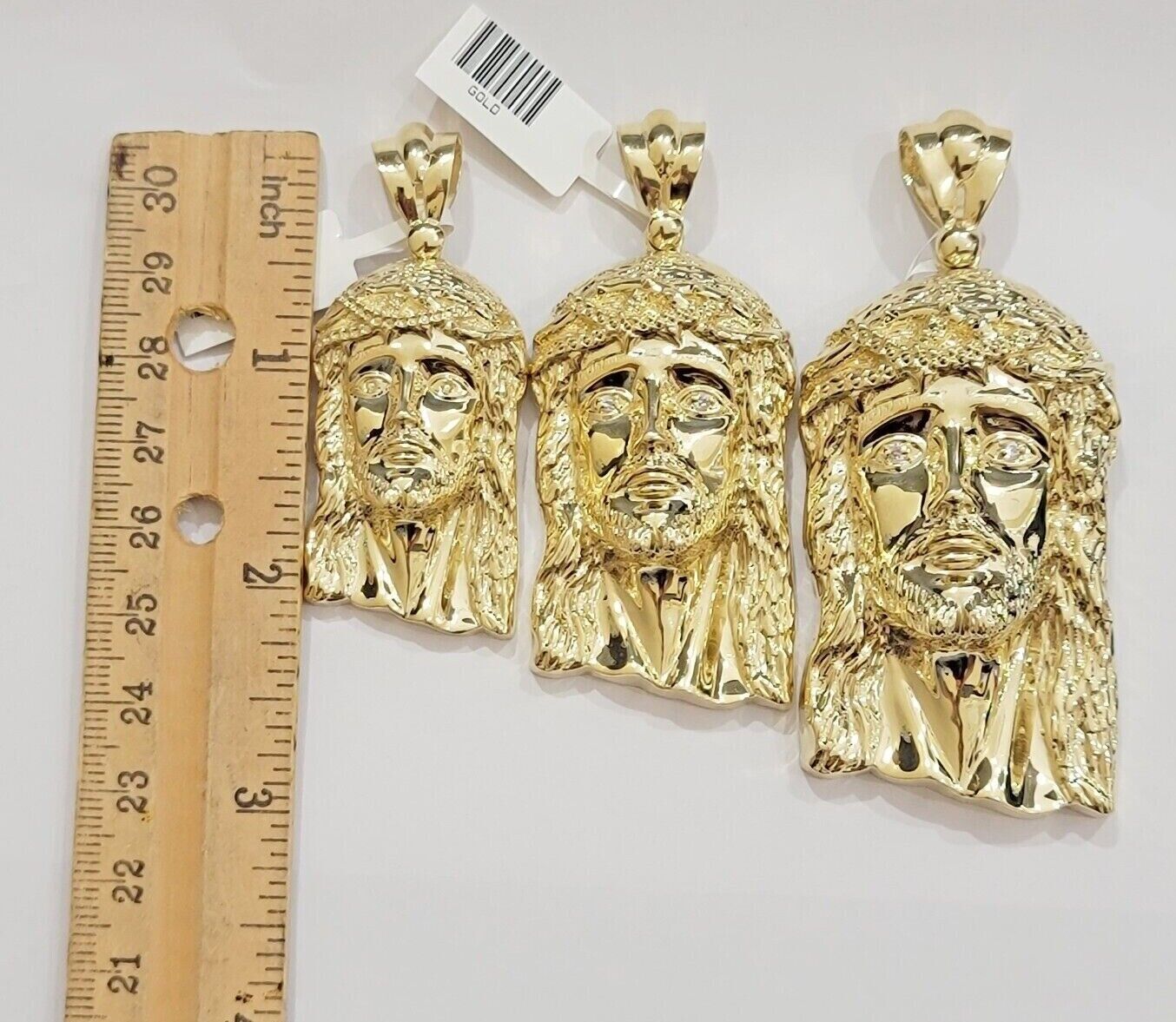 Real 10k Gold Pendant Jesus Head Charm 10kt Yellow Gold 3.1 Inch Long For Men's - GoldenlinQ