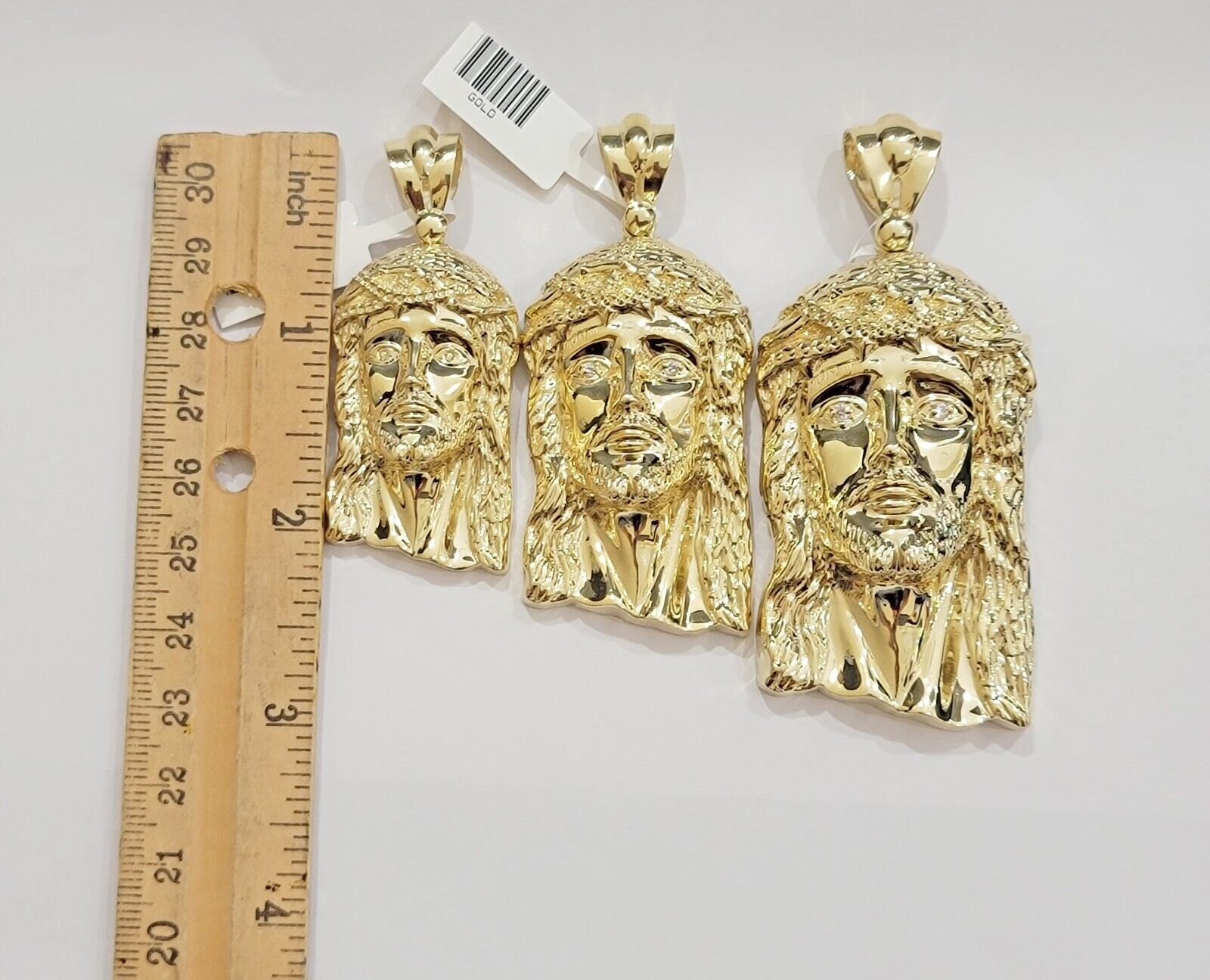 Real 10k Gold Pendant Jesus Head Charm 10kt Yellow Gold 3.1 Inch Long For Men's - GoldenlinQ