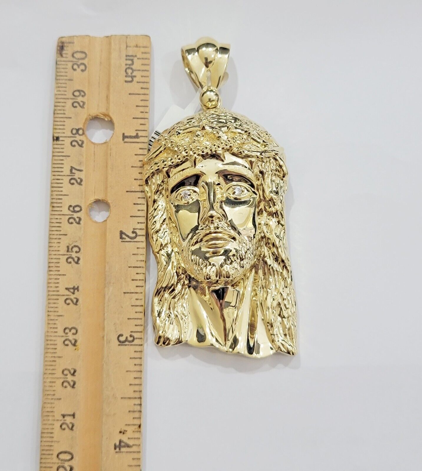 Real 10k Gold Pendant Jesus Head Charm 10kt Yellow Gold 3.1 Inch Long For Men's - GoldenlinQ