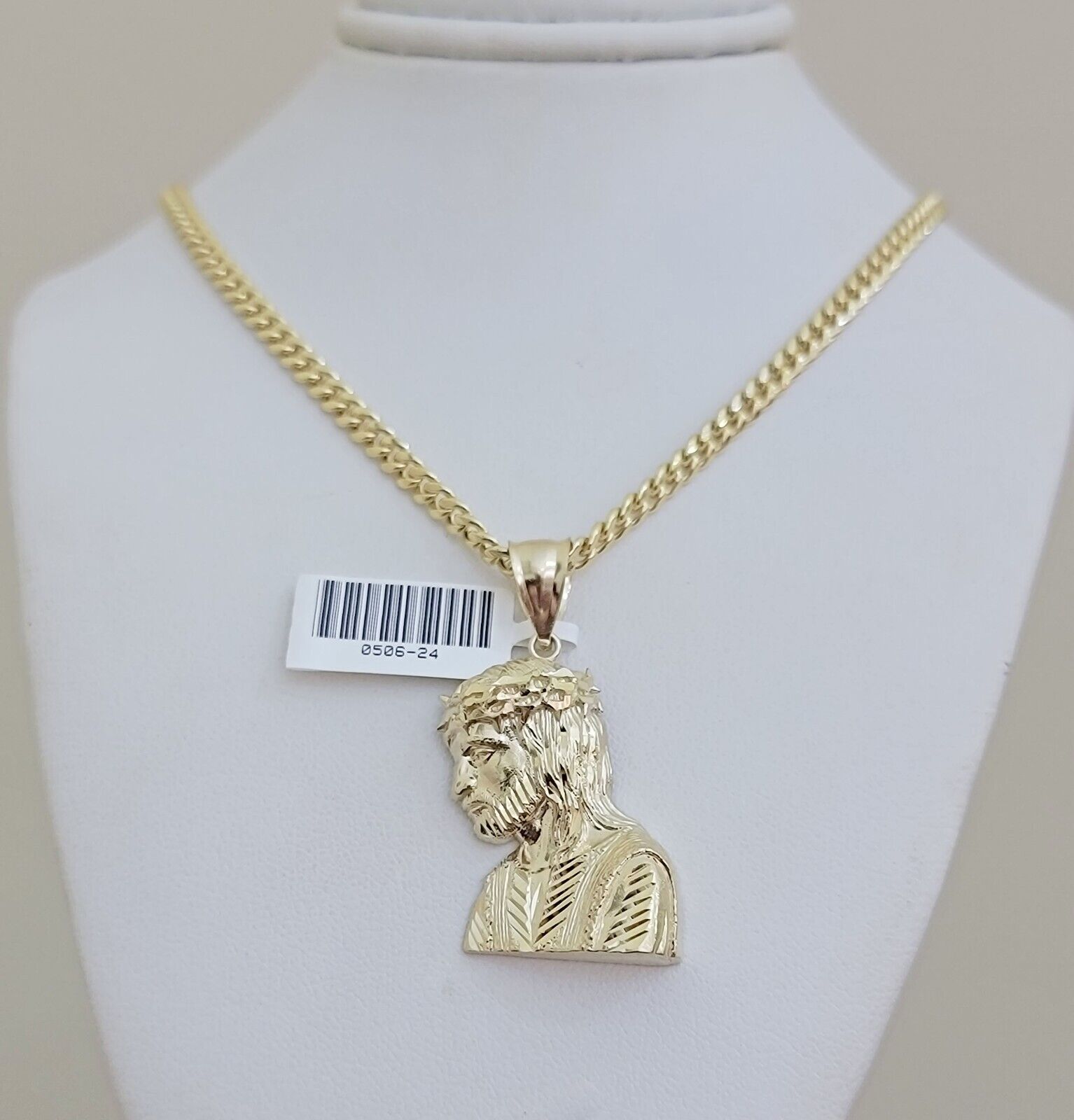 Real 10k Gold Pendant Necklace SET & Miami Cuban Link Chain 4mm 22" & Jesus Head - GoldenlinQ