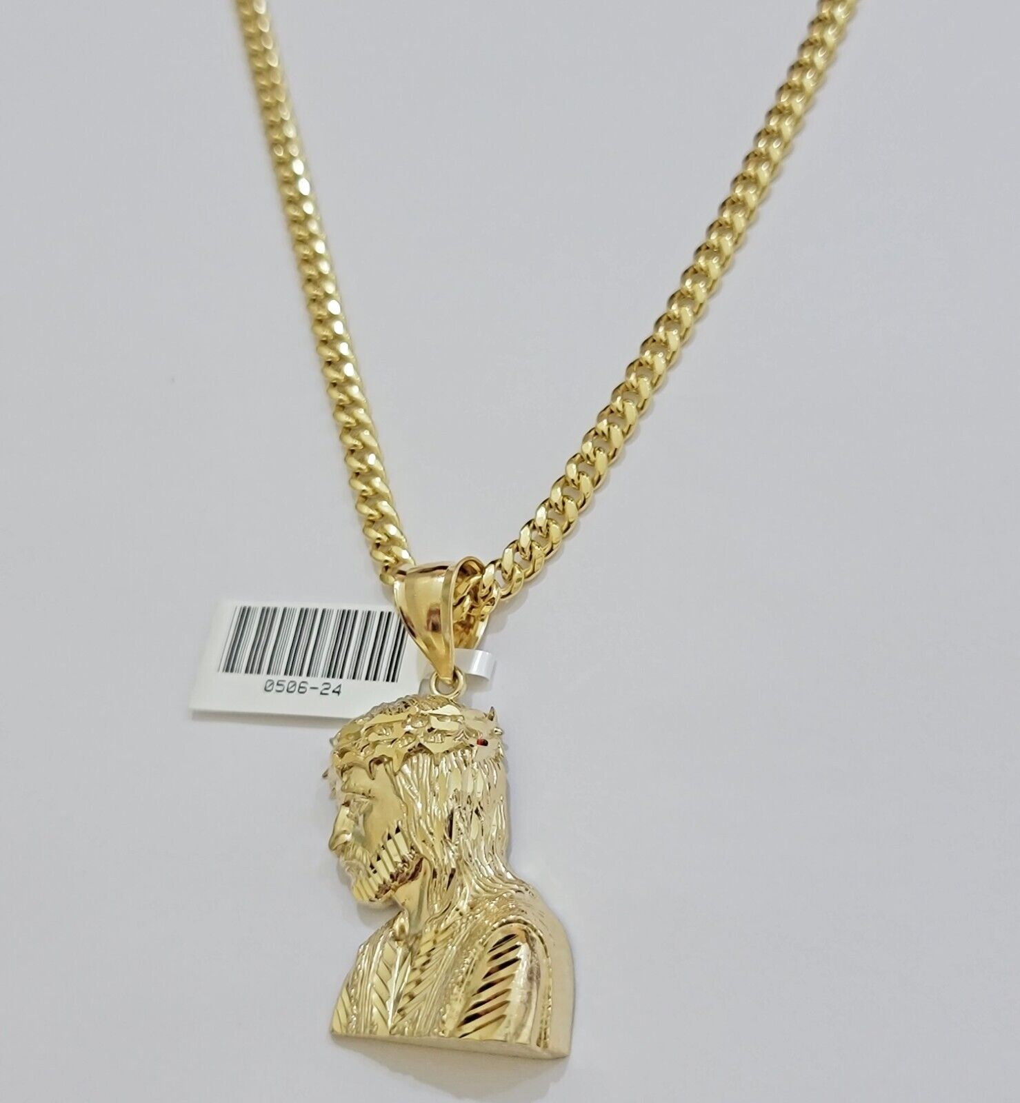 Real 10k Gold Pendant Necklace SET & Miami Cuban Link Chain 4mm 22" & Jesus Head - GoldenlinQ
