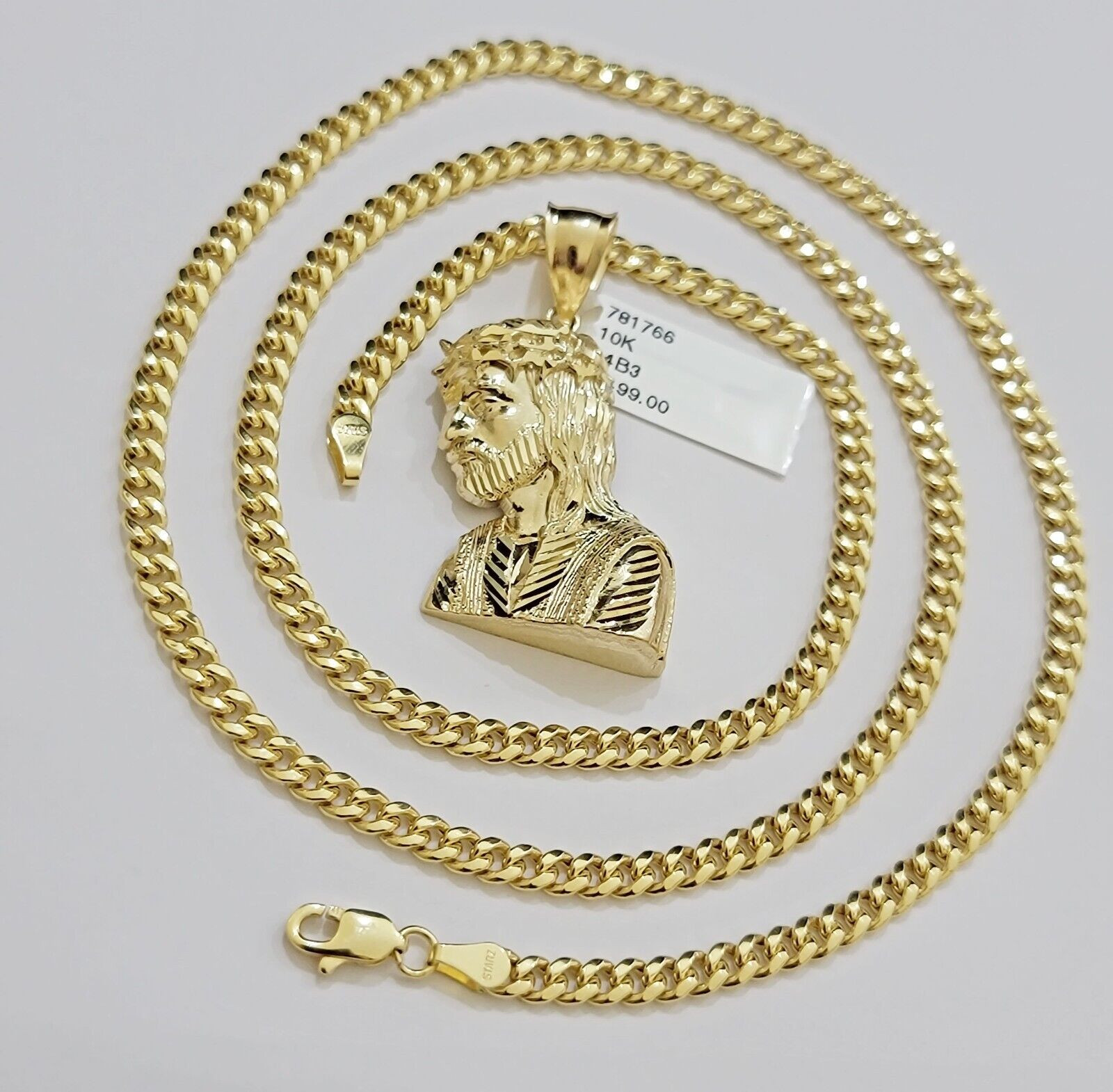 Real 10k Gold Pendant Necklace SET & Miami Cuban Link Chain 4mm 22" & Jesus Head - GoldenlinQ