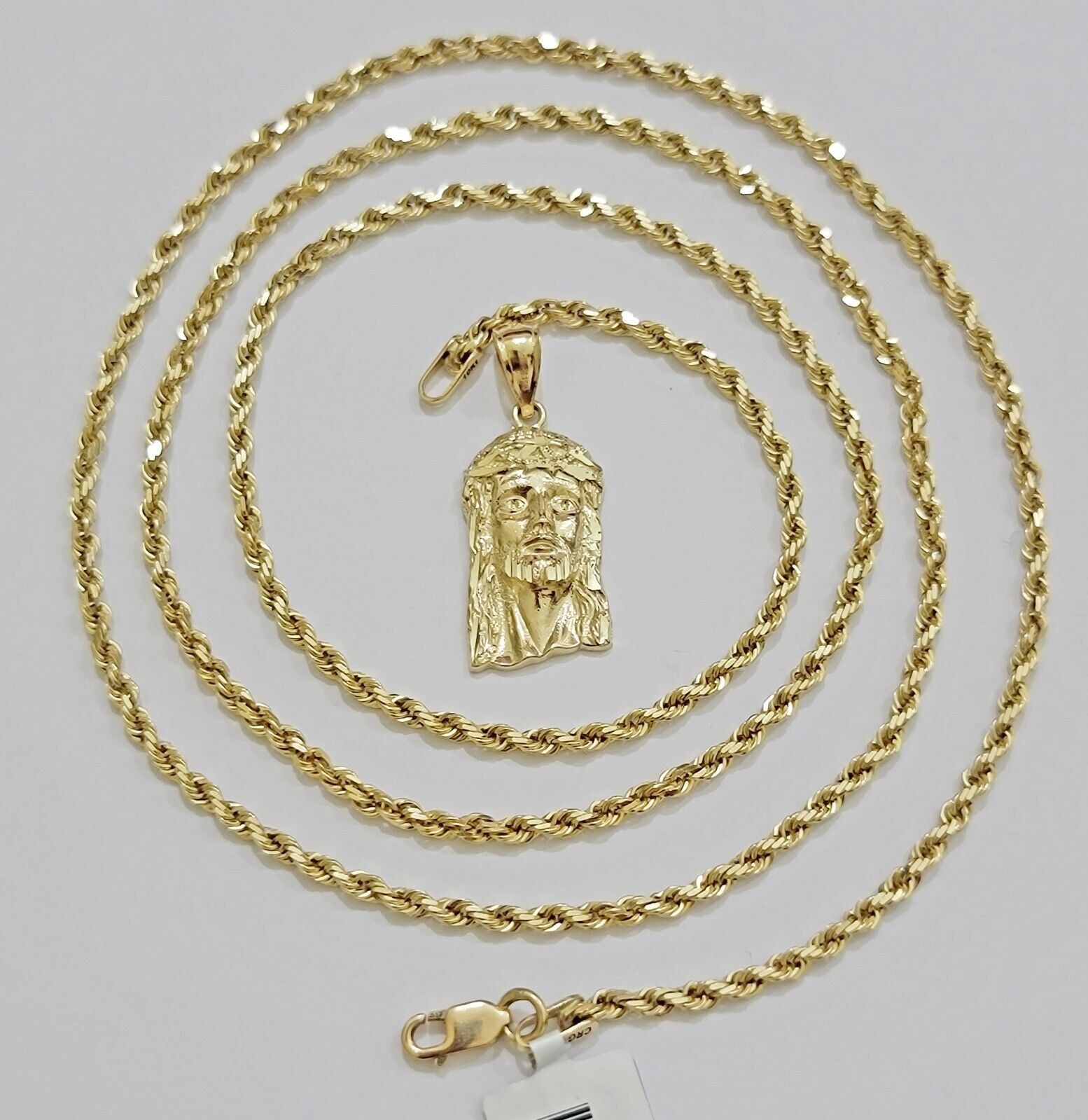 REAL 10k Gold Pendant & Solid Rope Chain Necklace 18" - 24 Inch Jesus Face Charm - GoldenlinQ