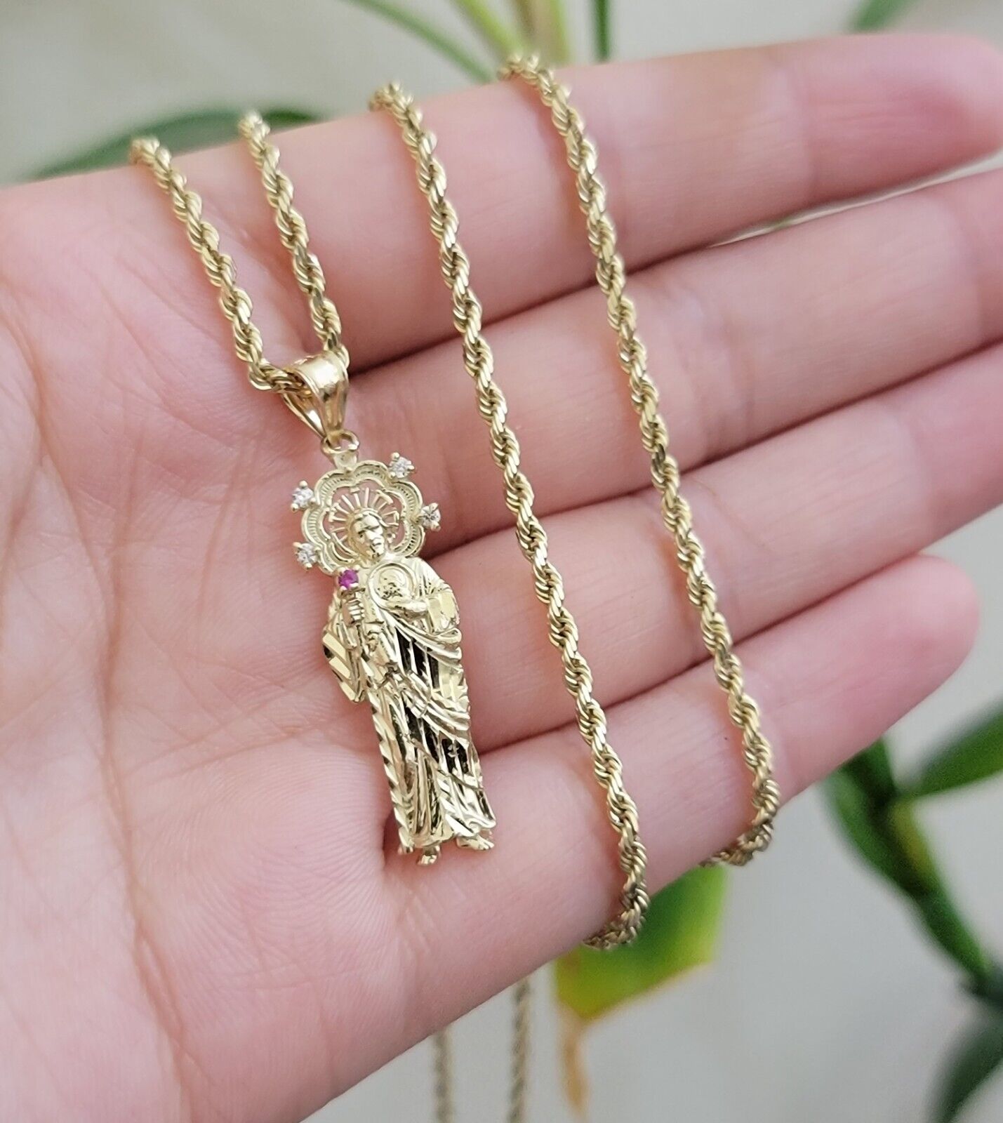 REAL 10k Gold Pendant & Solid Rope Chain Necklace 18" - 24 Inch Saint Jude Charm - GoldenlinQ