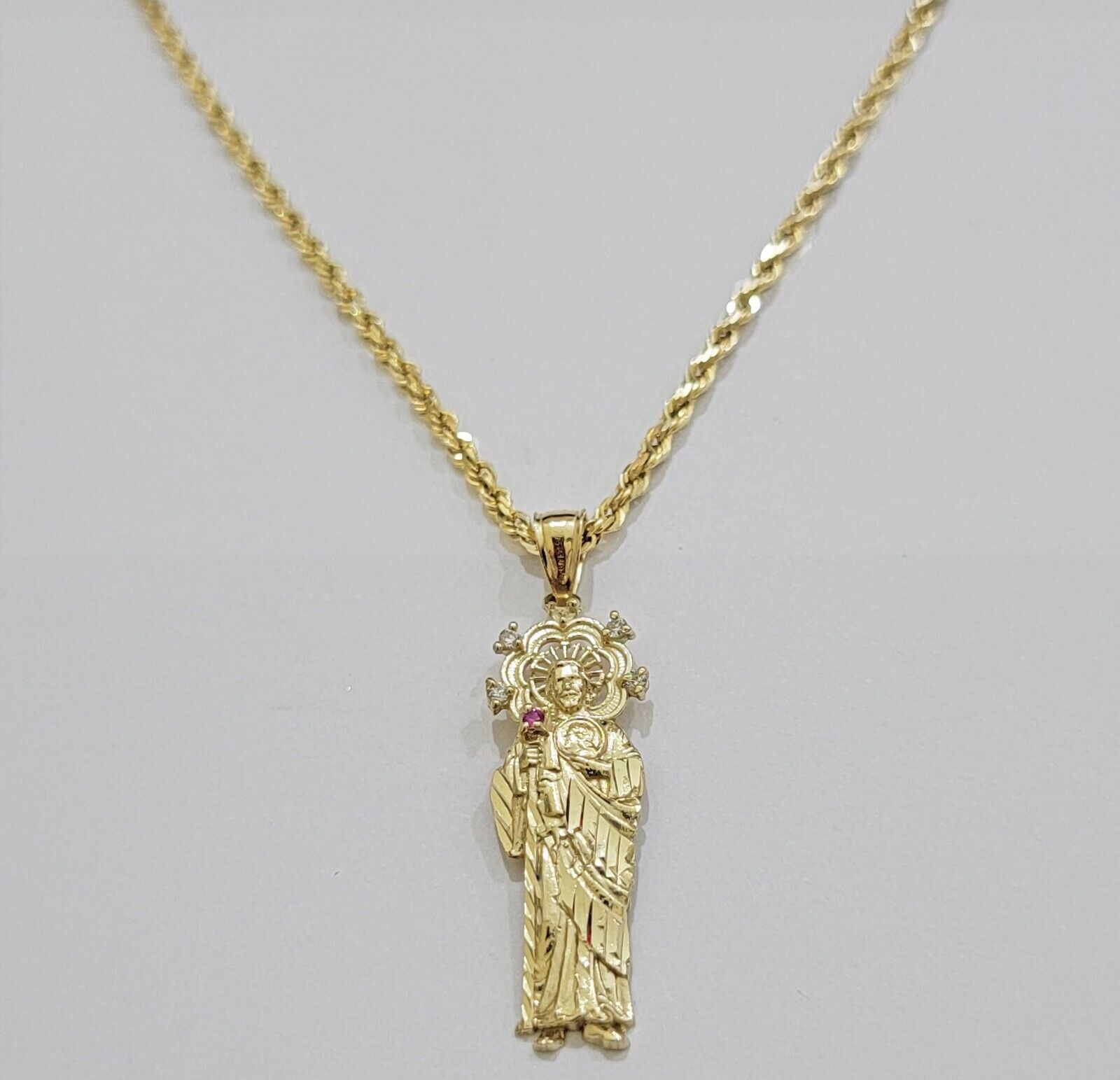 REAL 10k Gold Pendant & Solid Rope Chain Necklace 18" - 24 Inch Saint Jude Charm - GoldenlinQ