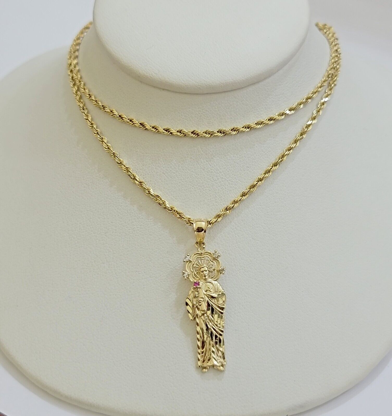 REAL 10k Gold Pendant & Solid Rope Chain Necklace 18" - 24 Inch Saint Jude Charm - GoldenlinQ