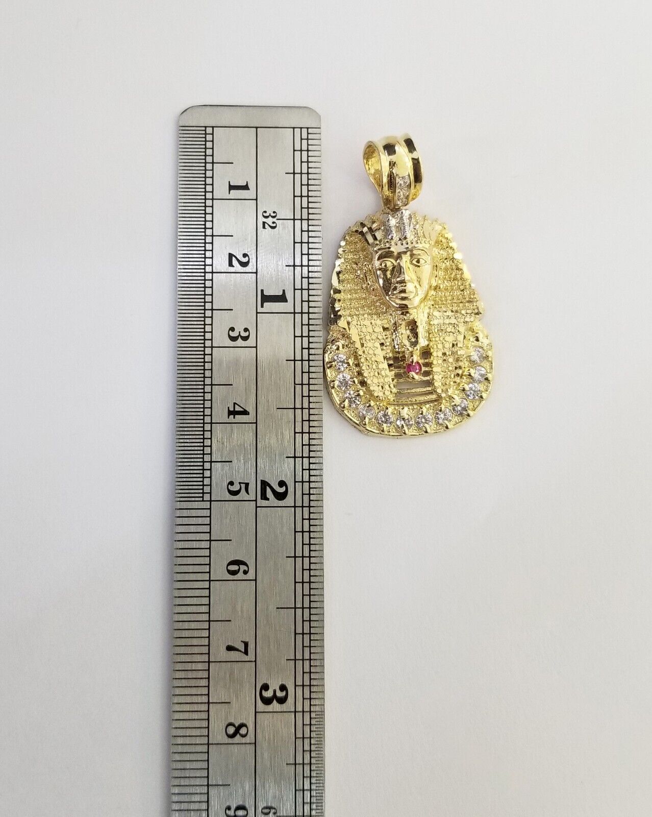 Real 10k Gold Pharaoh Head Charm Pendant 1.6" 10kt Yellow Gold for Mens Chain - GoldenlinQ