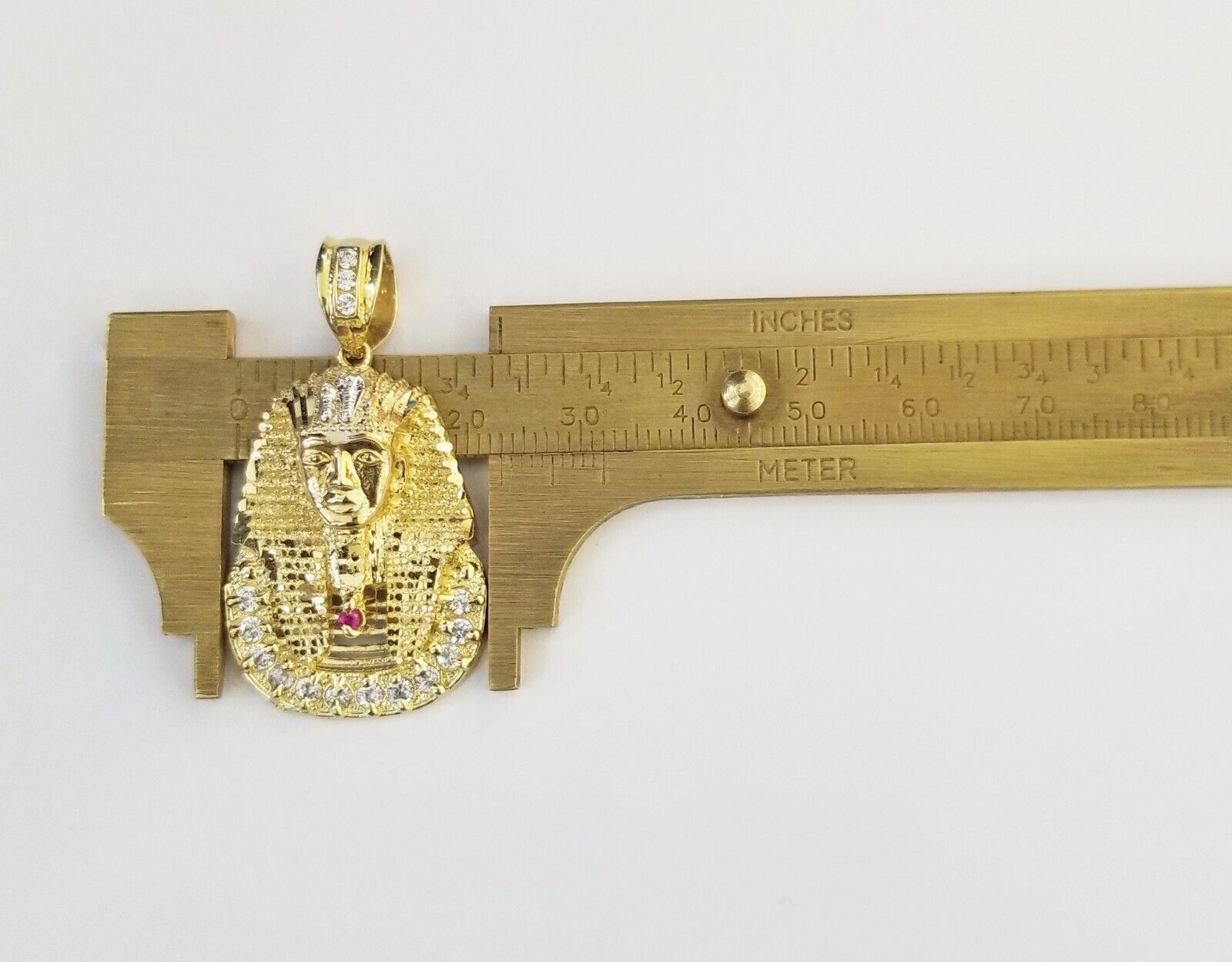 Real 10k Gold Pharaoh Head Charm Pendant 1.6" 10kt Yellow Gold for Mens Chain - GoldenlinQ