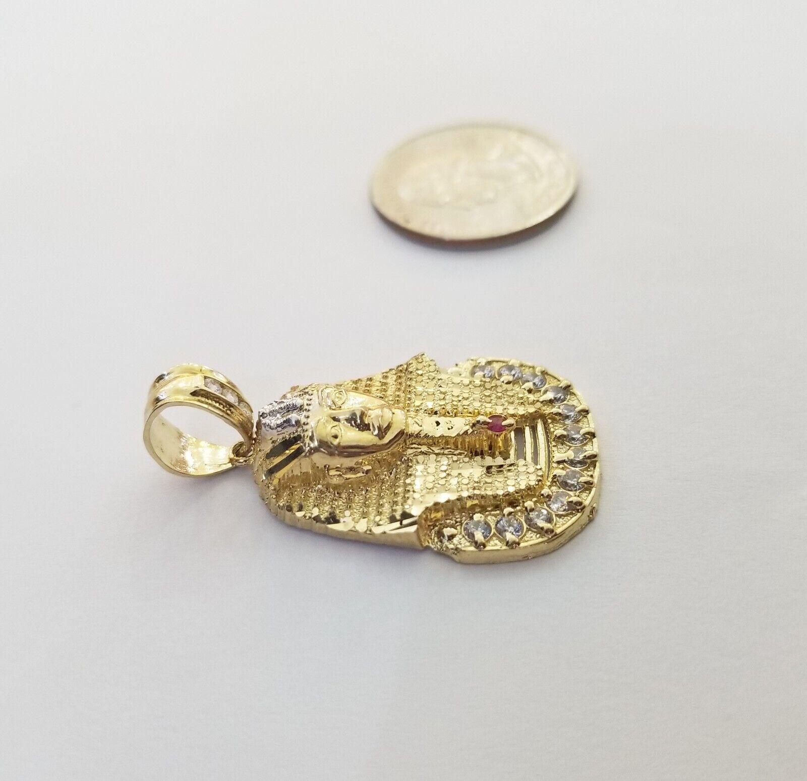 Real 10k Gold Pharaoh Head Charm Pendant 1.6" 10kt Yellow Gold for Mens Chain - GoldenlinQ