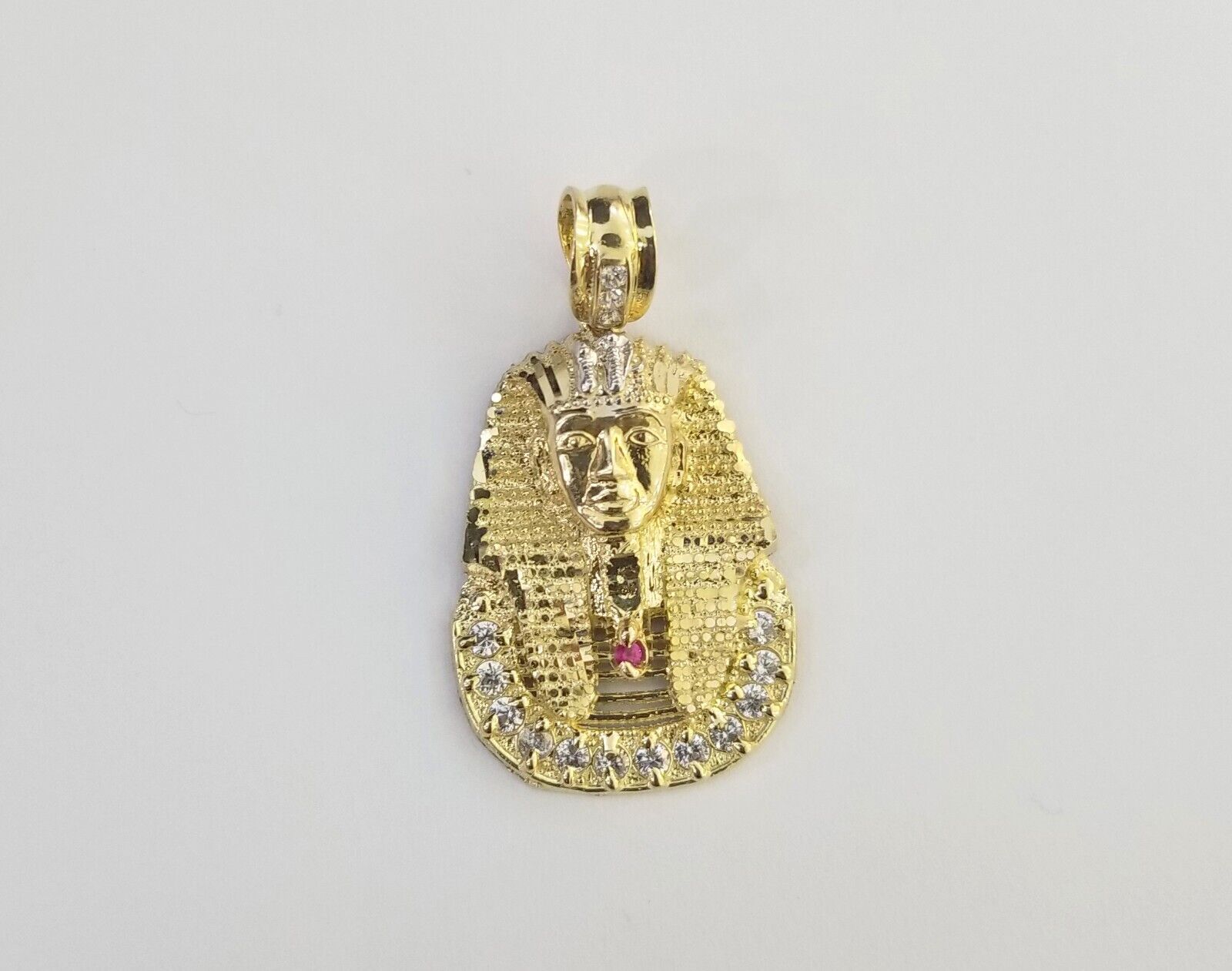 Real 10k Gold Pharaoh Head Charm Pendant 1.6" 10kt Yellow Gold for Mens Chain - GoldenlinQ