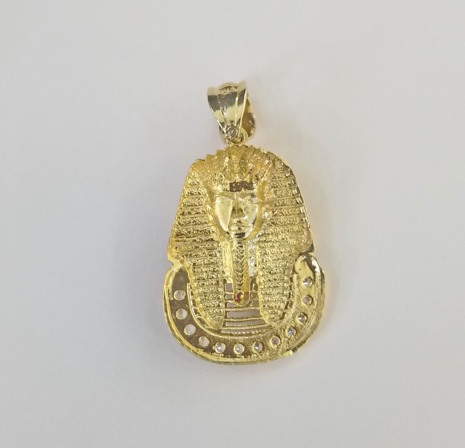 Real 10k Gold Pharaoh Head Charm Pendant 1.6" 10kt Yellow Gold for Mens Chain - GoldenlinQ