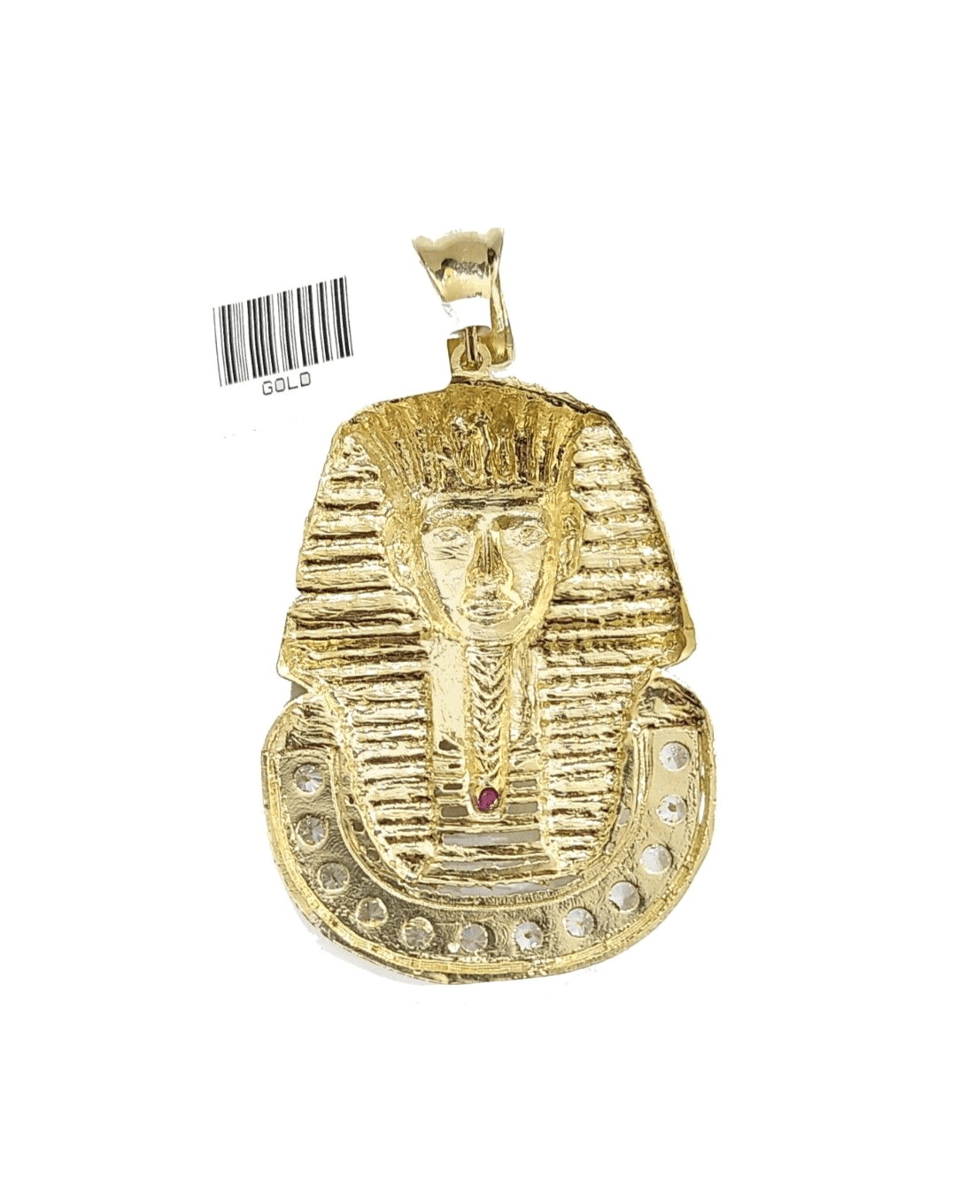 Real 10k Gold Pharaoh Head Charm Pendant 2" 10kt Yellow Gold for Chain - GoldenlinQ