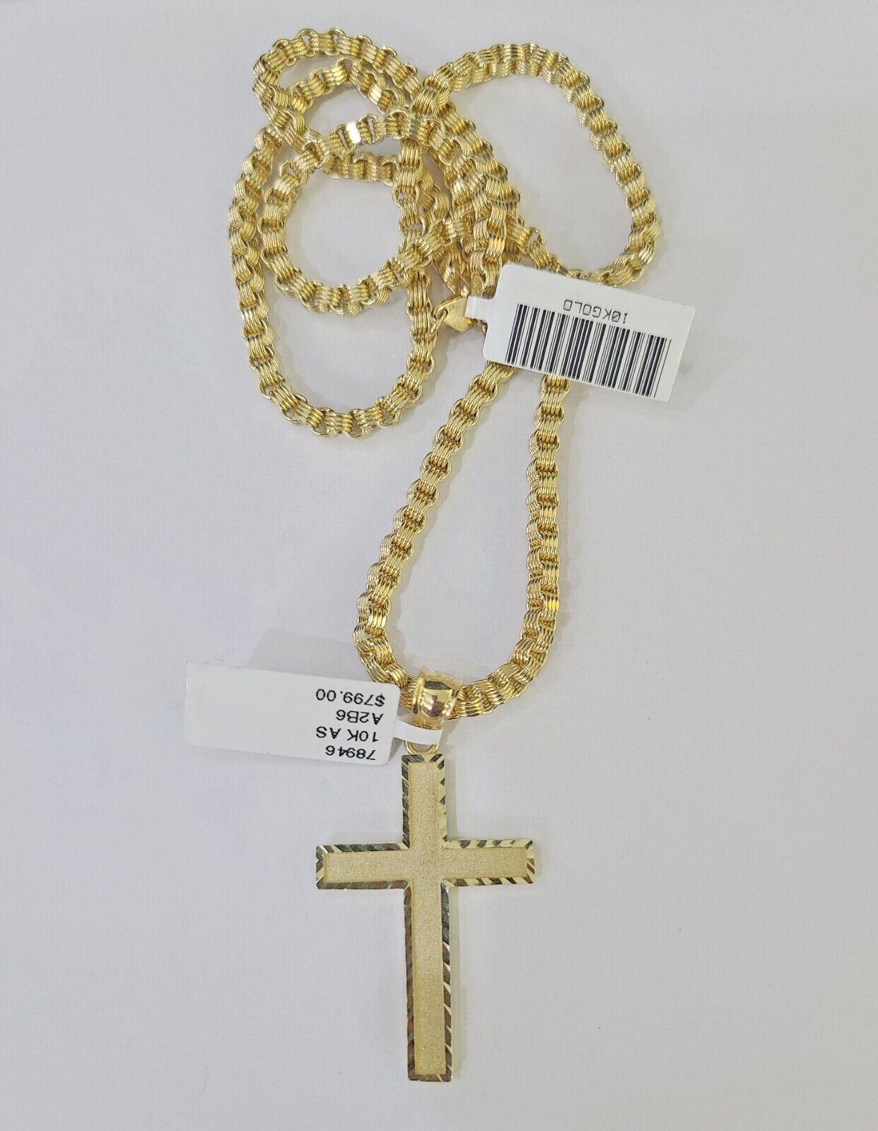 Real 10k Gold Plain Cross Byzantine Chain Necklace 3mm 20" SET 10kt Genuine - GoldenlinQ