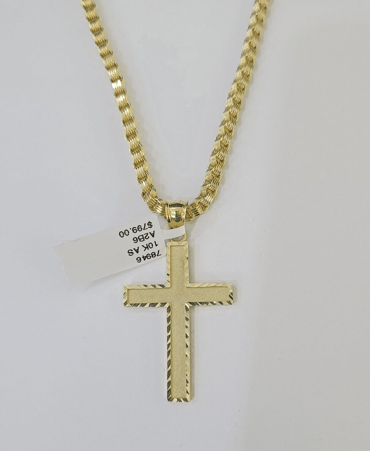 Real 10k Gold Plain Cross Byzantine Chain Necklace 3mm 22" SET 10kt Genuine - GoldenlinQ