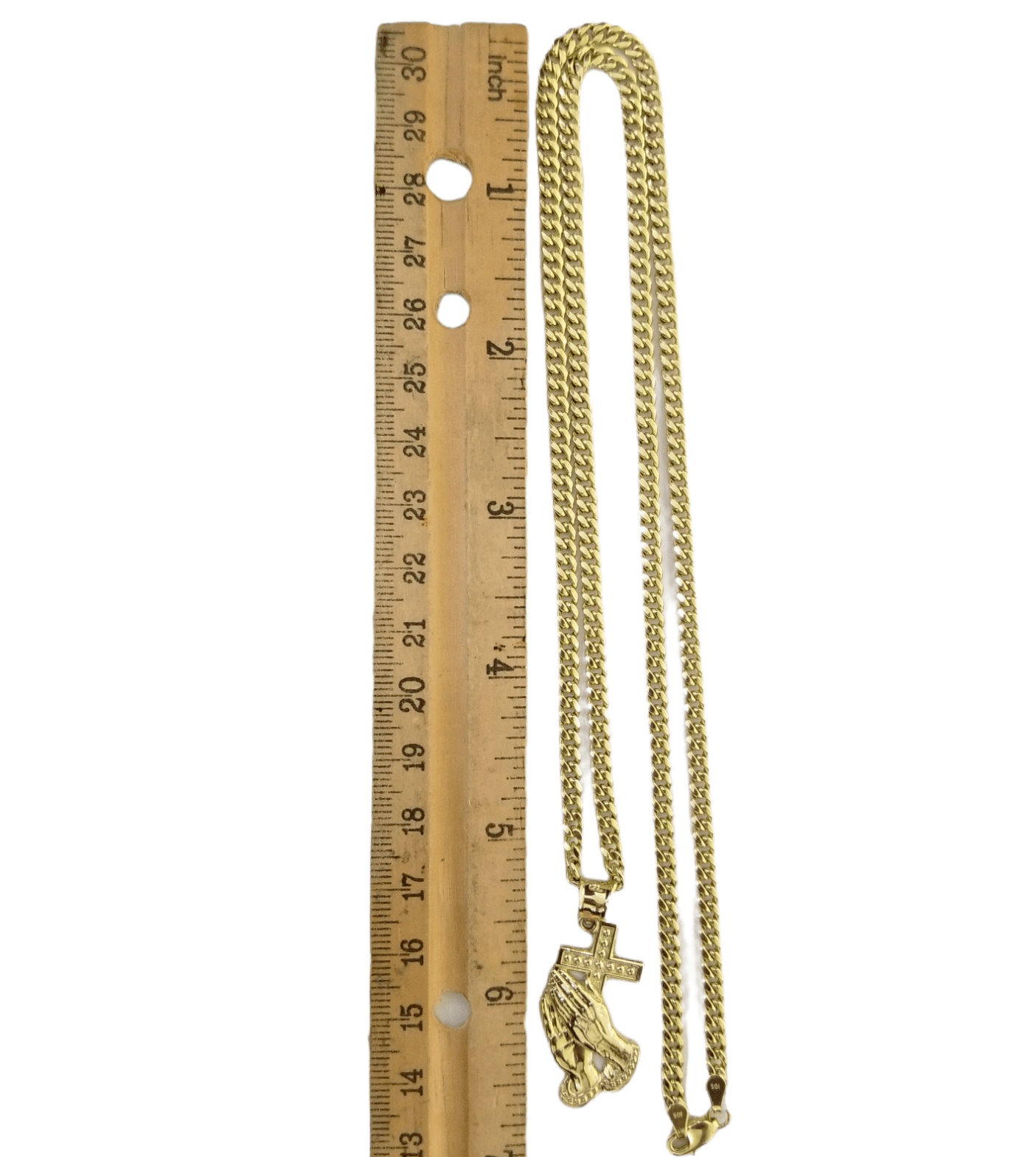 Real 10k Gold Praying Hand Cross Charm Pendent 4mm Cuban Chain 18" - 30" Inch - GoldenlinQ