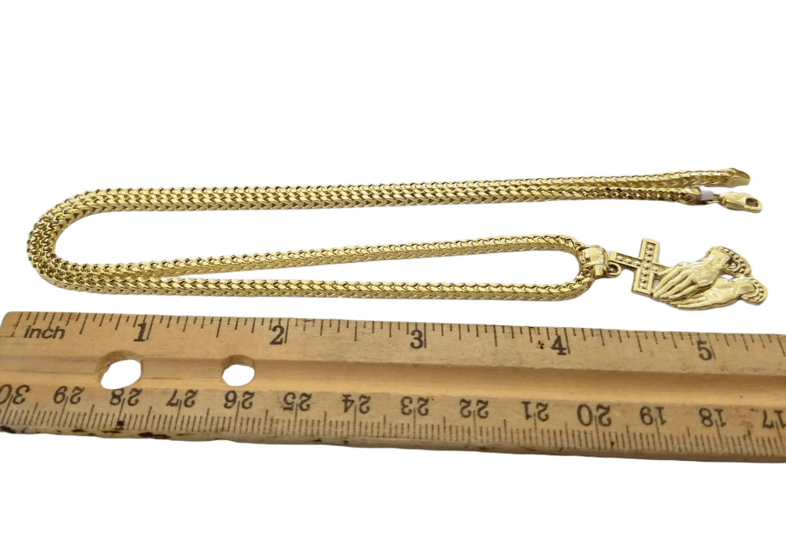 Real 10k Gold Praying Hand Cross Pendent Charm 3mm Franco Chain 18" - 28" Inch - GoldenlinQ