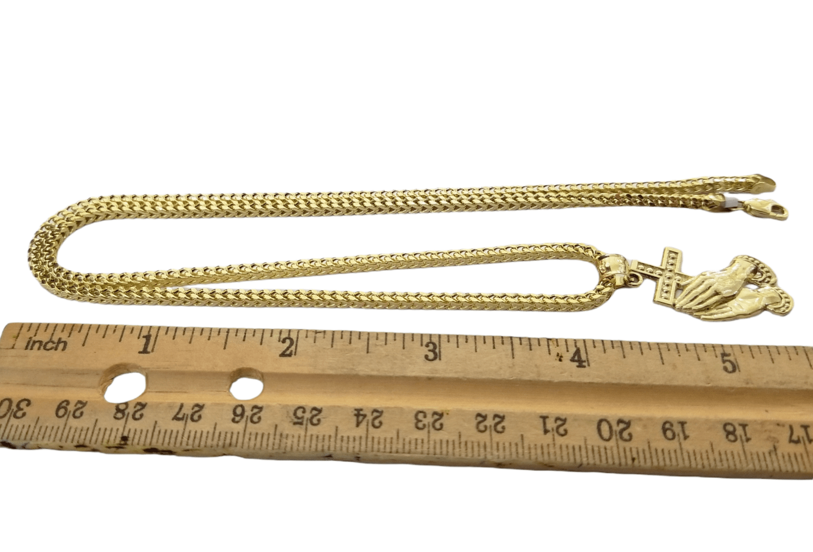 Real 10K Gold Praying Hand Jesus Cross Pendent 4mm Franco Chain 22" Inch Charm - GoldenlinQ