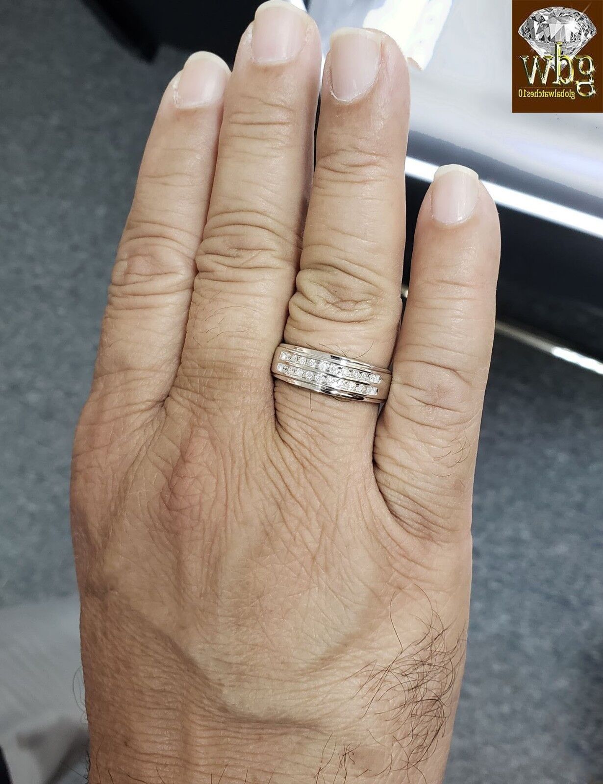 REAL 10k Gold REAL Diamond Wedding Anniversary Engagement Men Band Ring SIZE 11 - GoldenlinQ