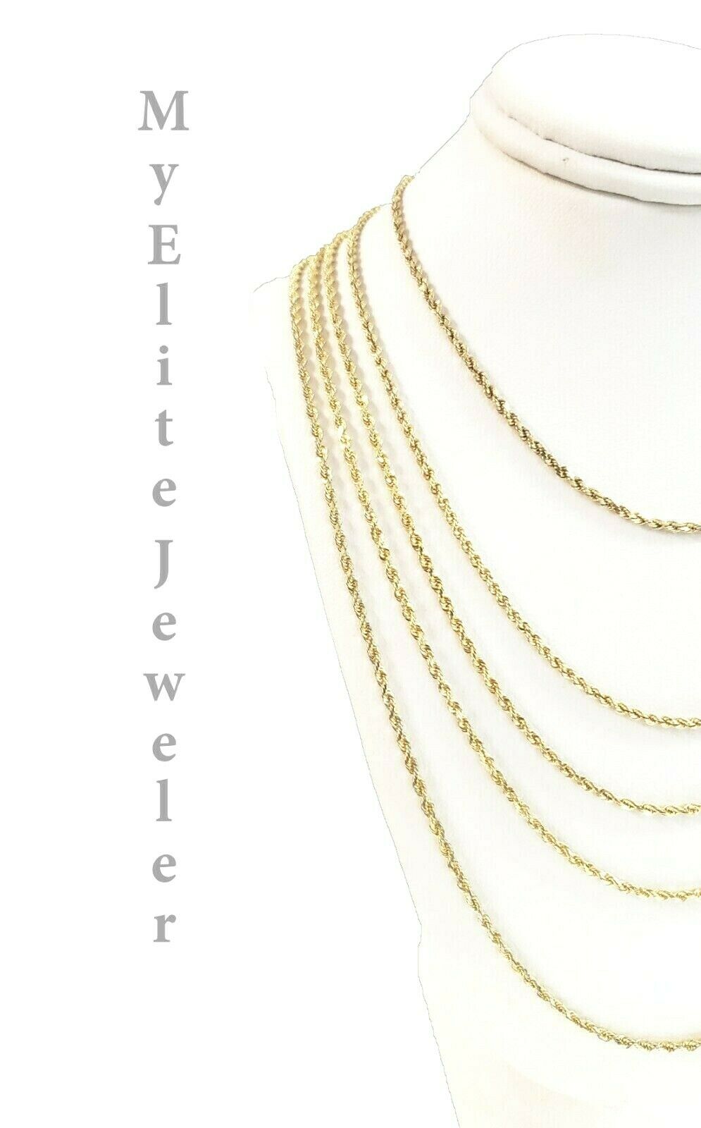 REAL 10K Gold Rope Chain 2mm Necklace 18 - 30 Inch Men's Ladies Kids For Pendant - GoldenlinQ