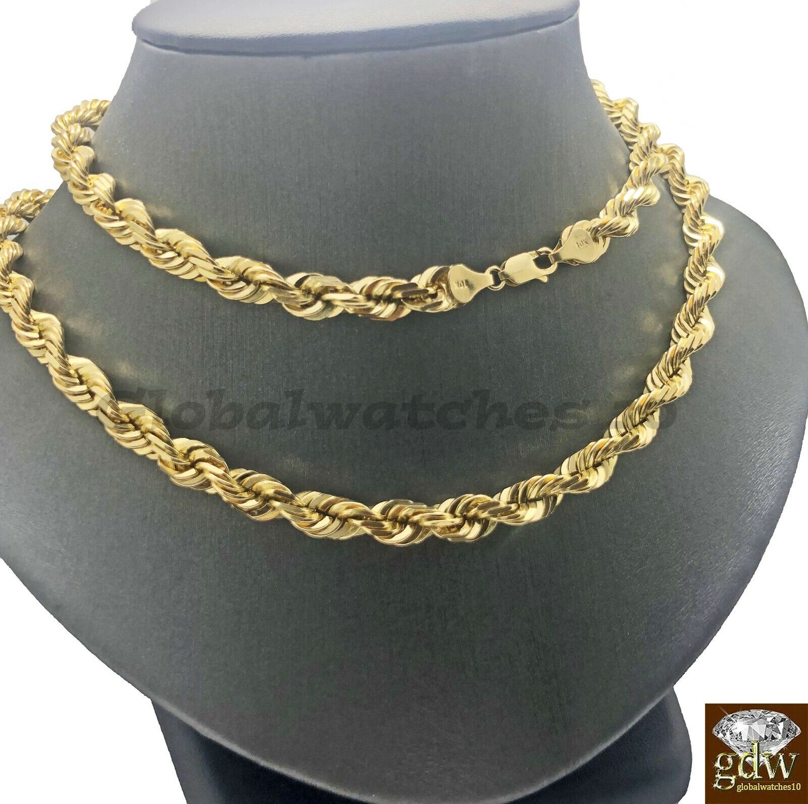 REAL 10K Gold Rope Chain 7mm 28 Inch Men Necklace SOLID 10 KT Gold Diamond Cut - GoldenlinQ
