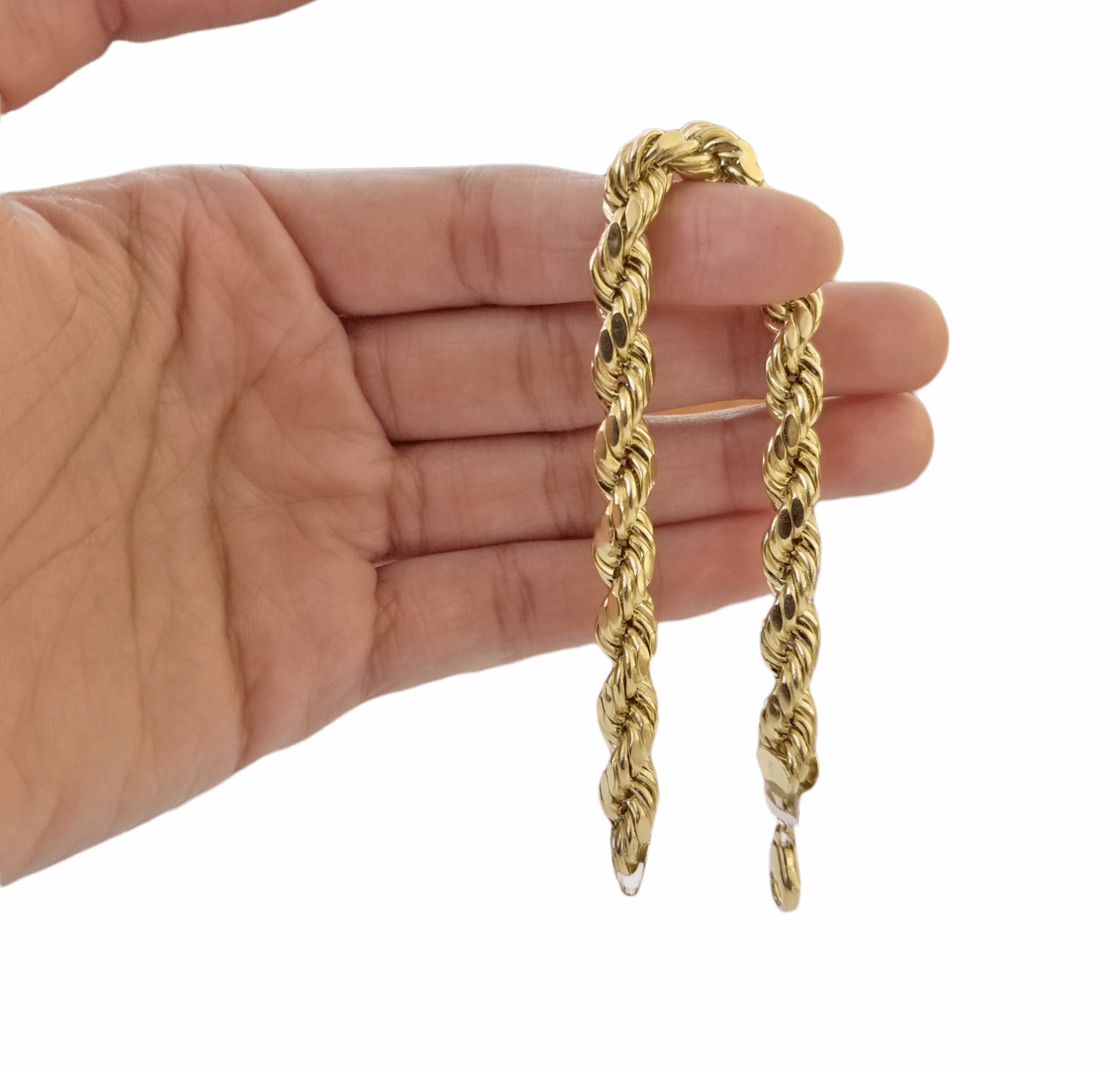 REAL 10k Gold Rope Chain Bracelet 7mm 8" Inch Lobster Clasp Link Rope - GoldenlinQ