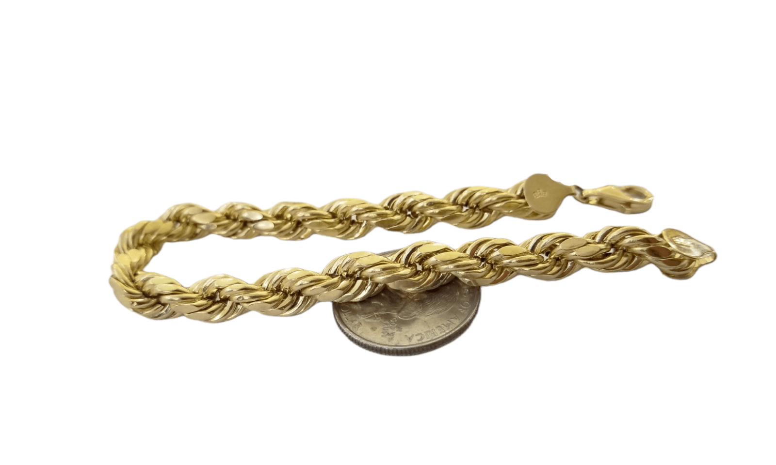 REAL 10k Gold Rope Chain Bracelet 7mm 8" Inch Lobster Clasp Link Rope - GoldenlinQ